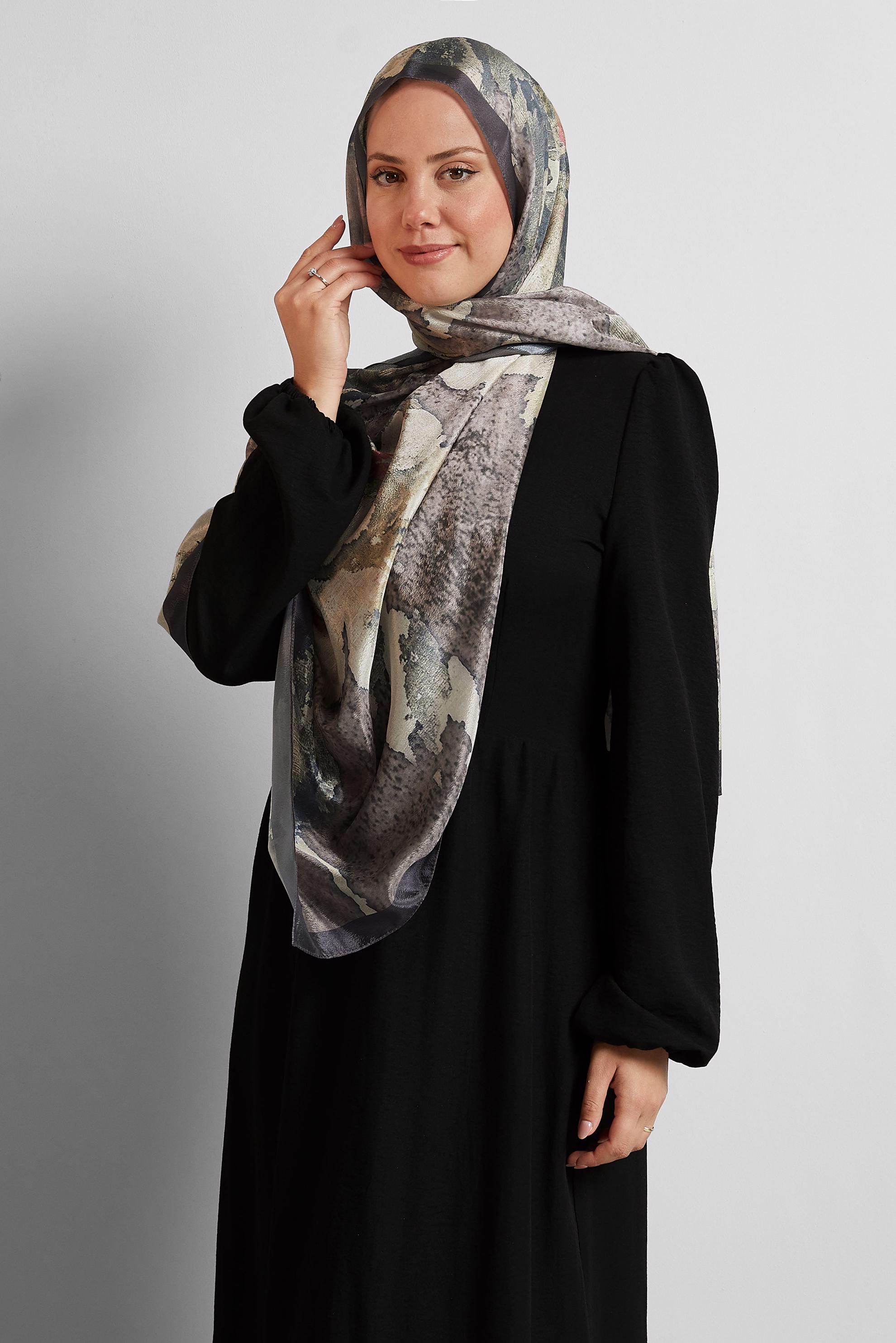 Tesettür giyim VİZON ALVİNA DESENLİ ŞAL 8549