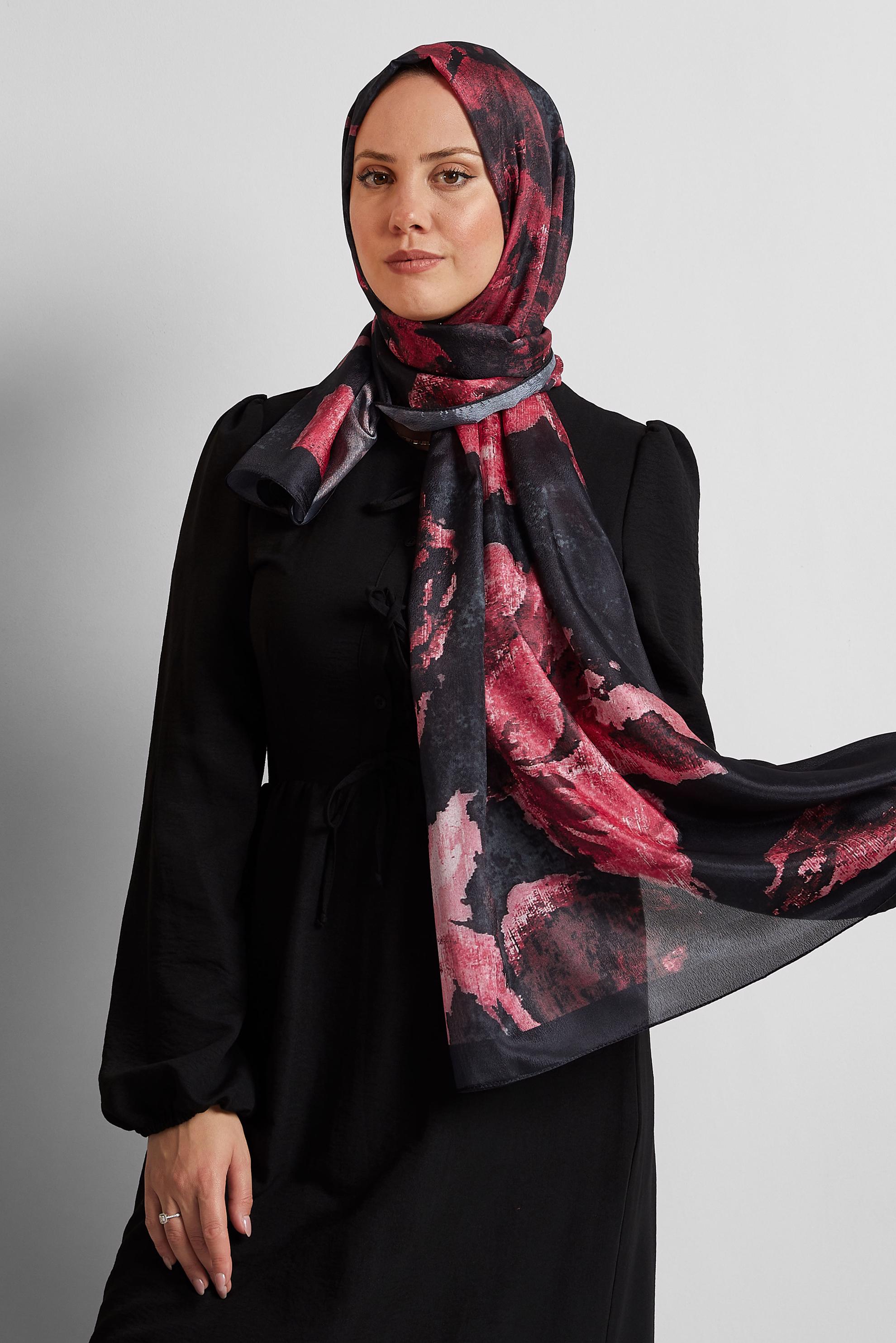 Tesettür giyim SİYAH ALVİNA DESENLİ ŞAL 8549