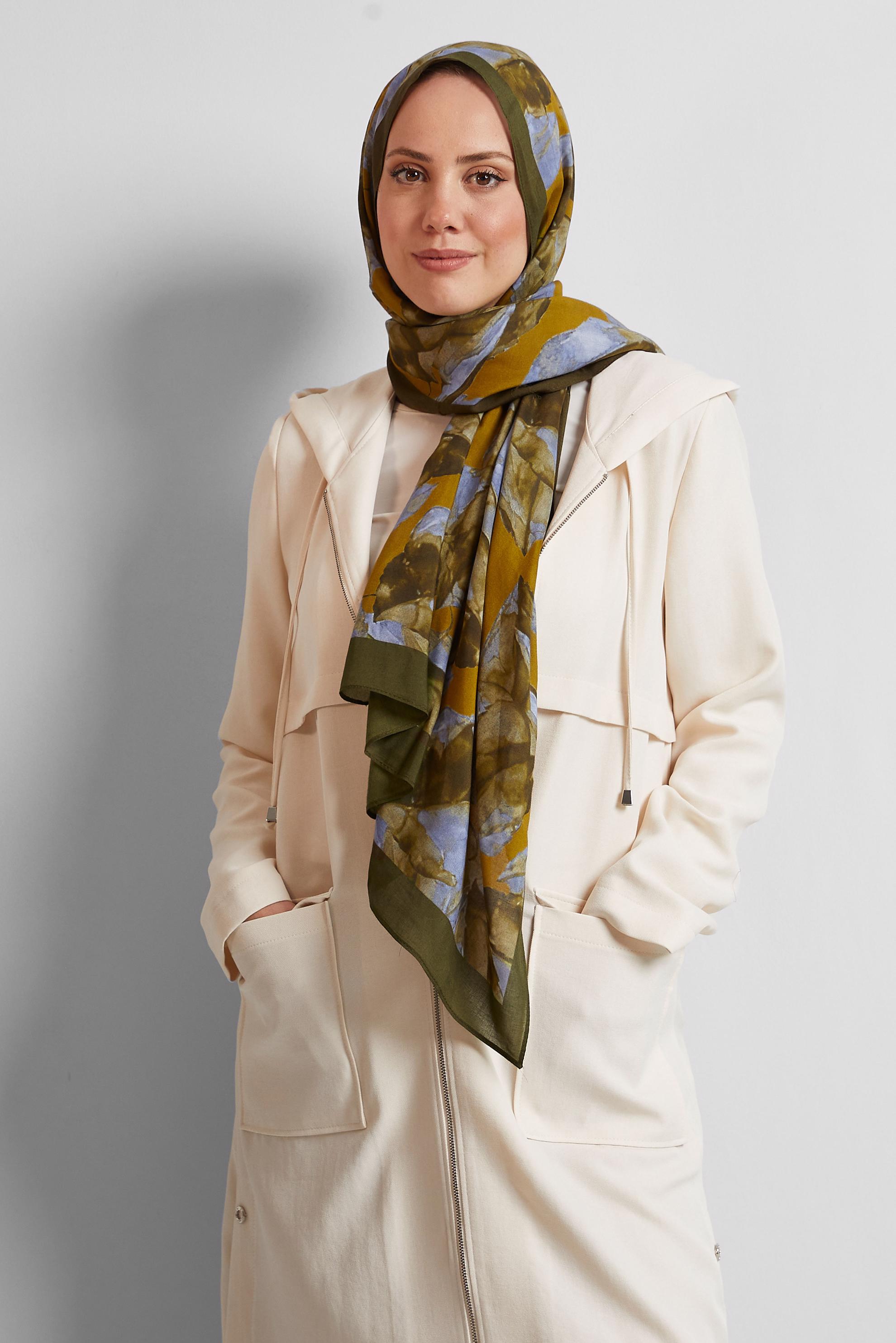 Tesettür giyim HAKİ ALVİNA DESENLİ ŞAL 8550