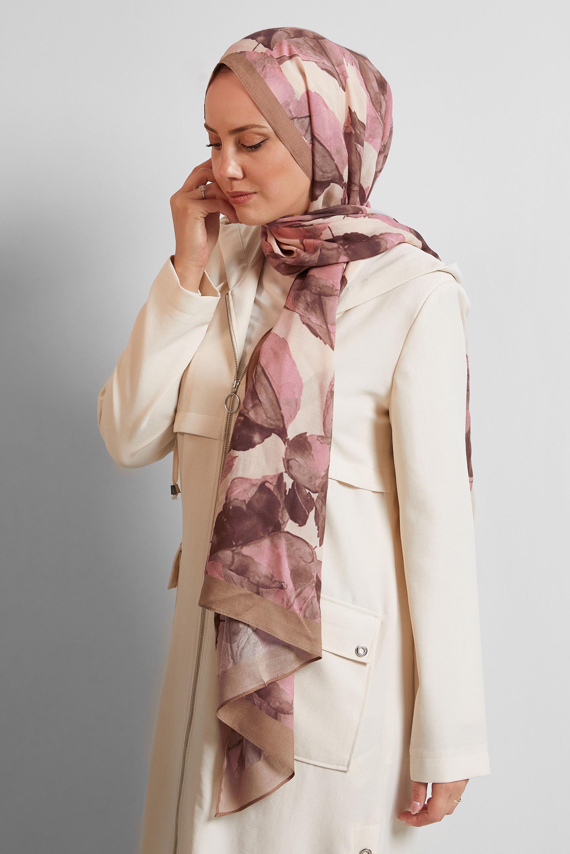 Tesettür giyim KAHVE ALVİNA DESENLİ ŞAL 8550