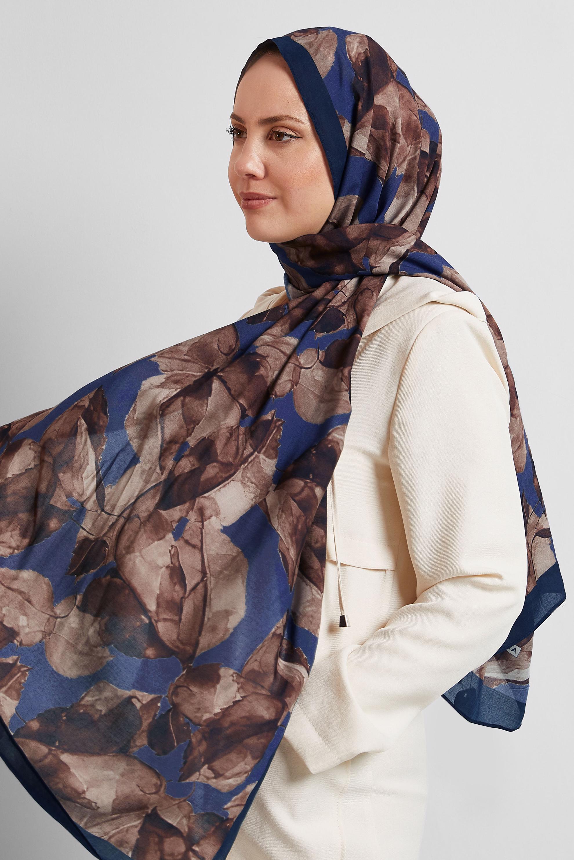 Tesettür giyim LACİVERT ALVİNA DESENLİ ŞAL 8550