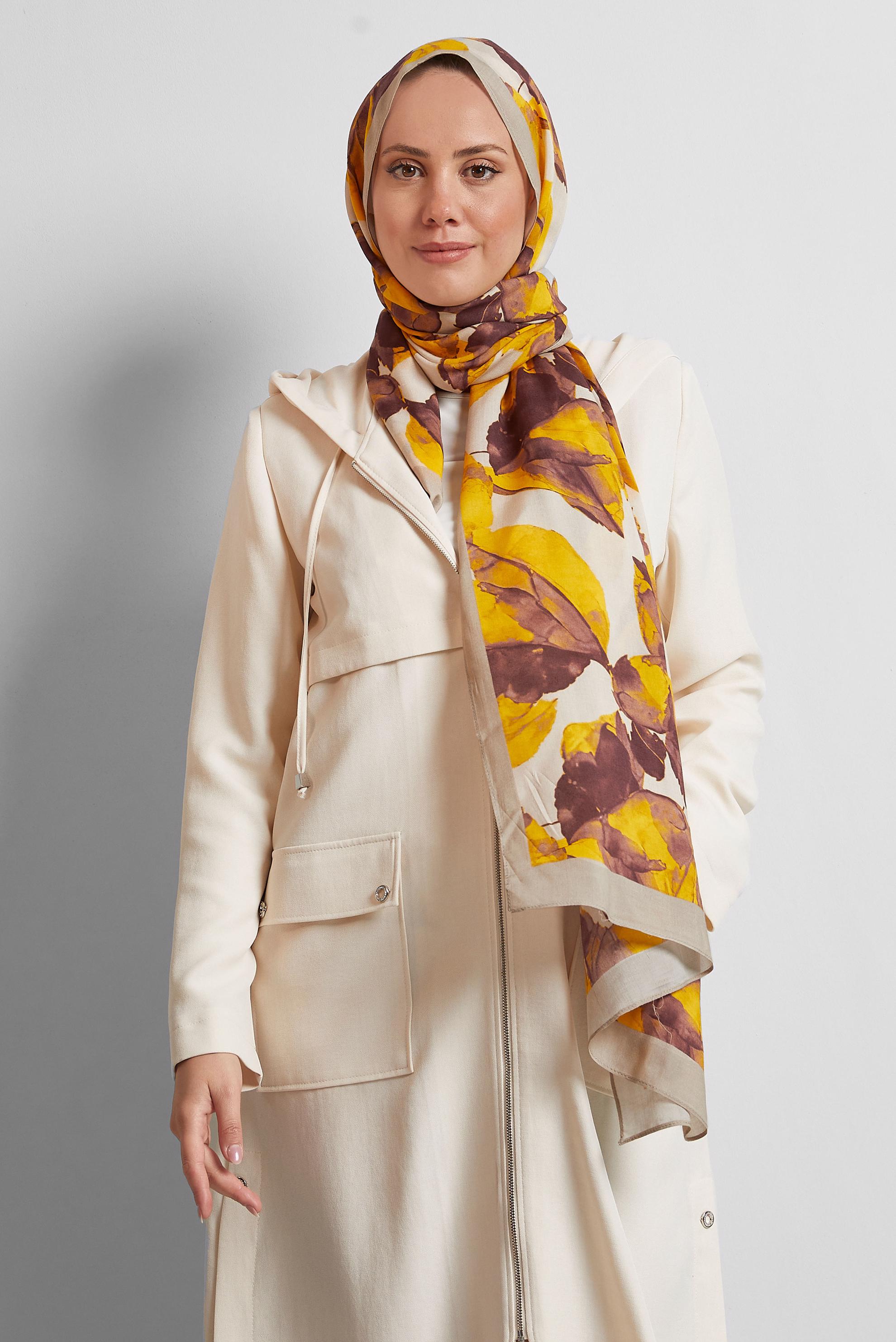 Tesettür giyim EKRU ALVİNA DESENLİ ŞAL 8550