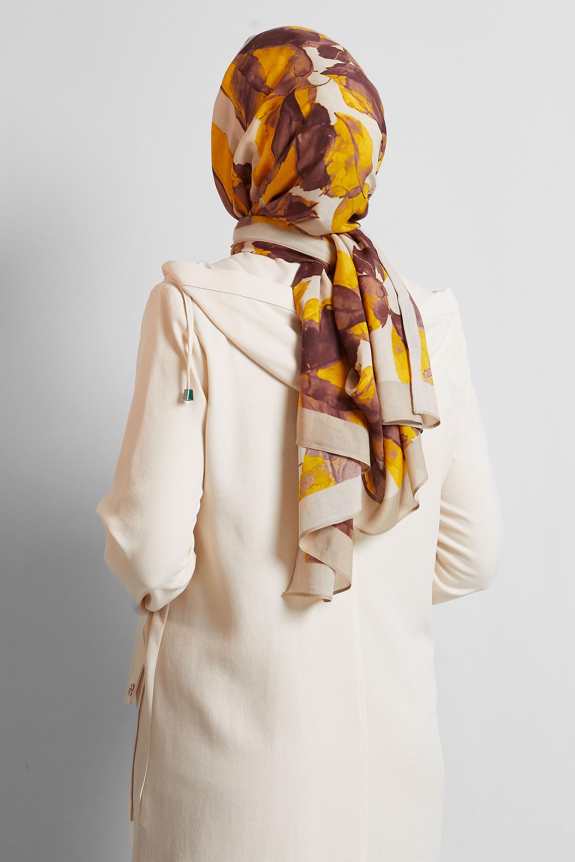 Tesettür giyim EKRU ALVİNA DESENLİ ŞAL 8550