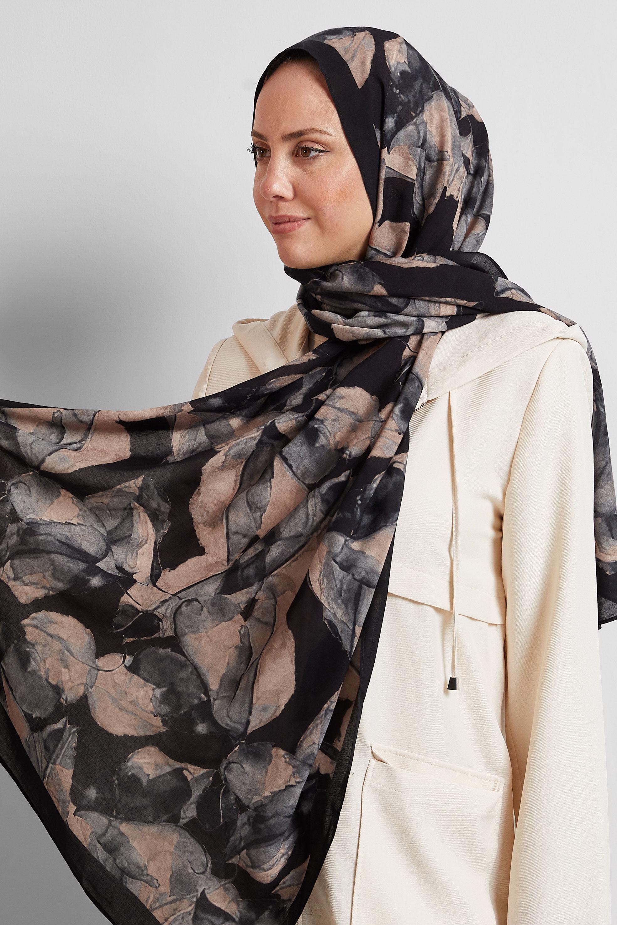 Tesettür giyim SİYAH ALVİNA DESENLİ ŞAL 8550