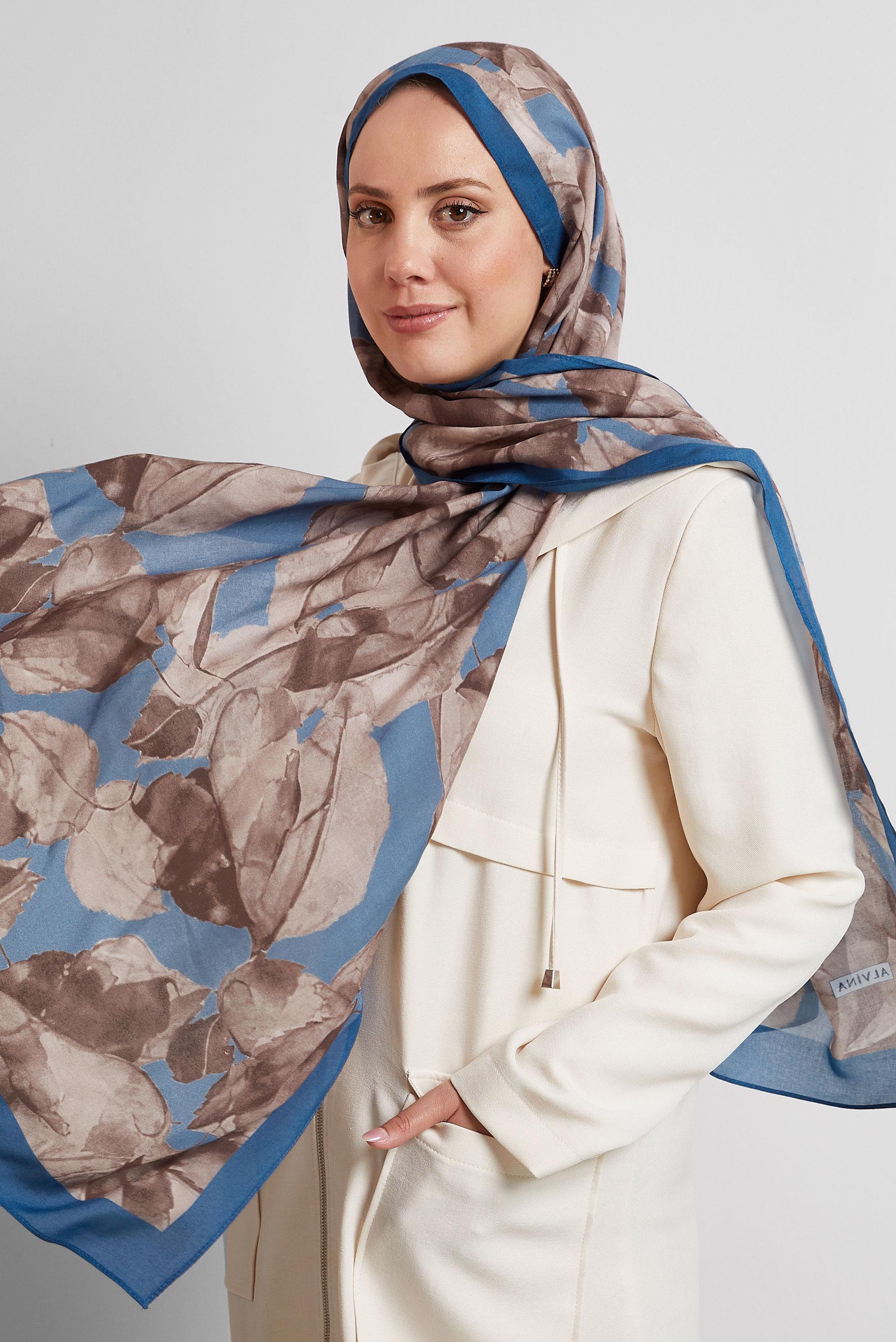 Tesettür giyim LACİVERT ALVİNA DESENLİ ŞAL 8550