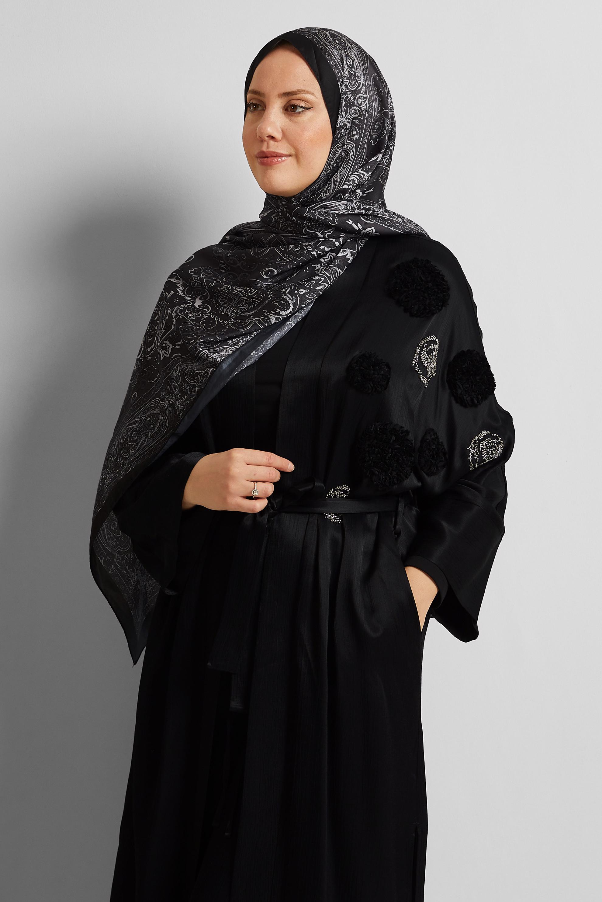 Tesettür giyim SİYAH ALVİNA DESENLİ ŞAL 8552