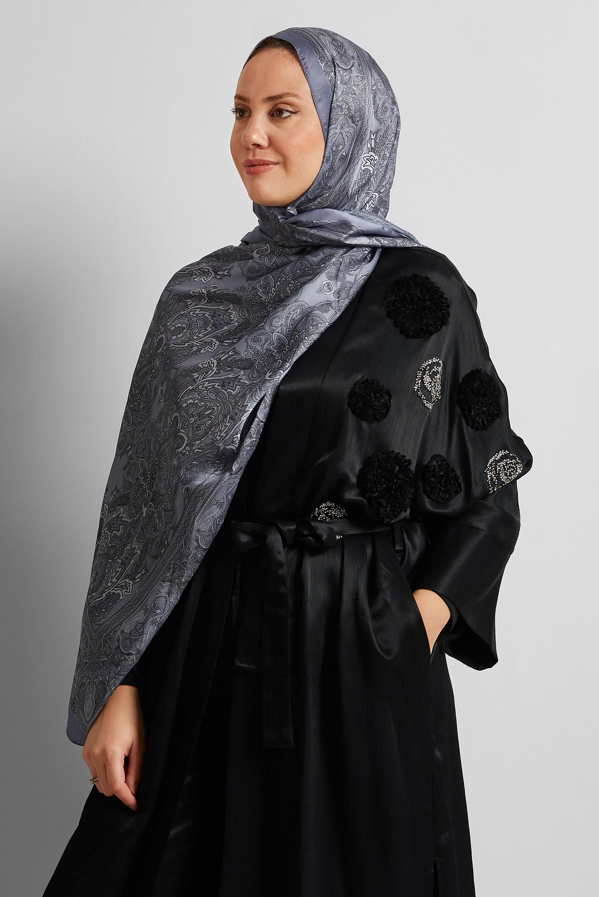 Tesettür giyim GRİ ALVİNA DESENLİ ŞAL 8552