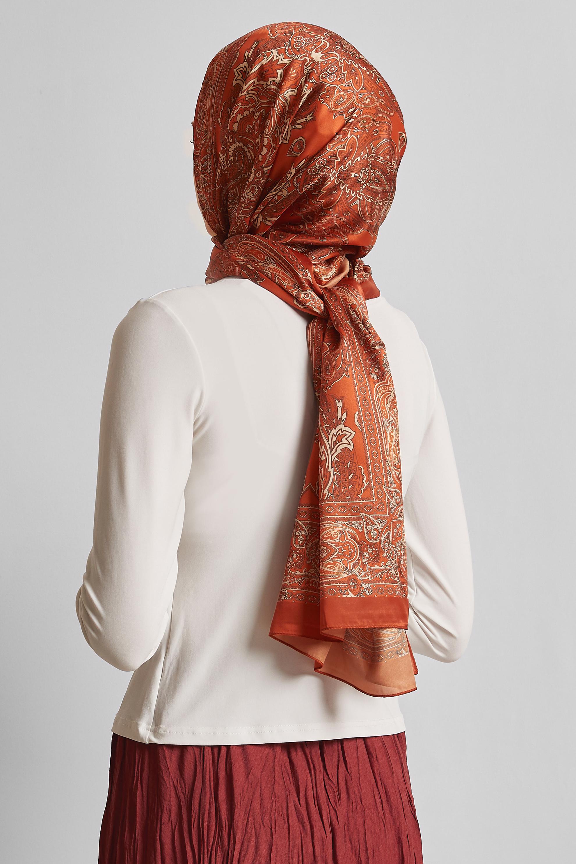 Tesettür giyim TURUNCU ALVİNA DESENLİ ŞAL 8552