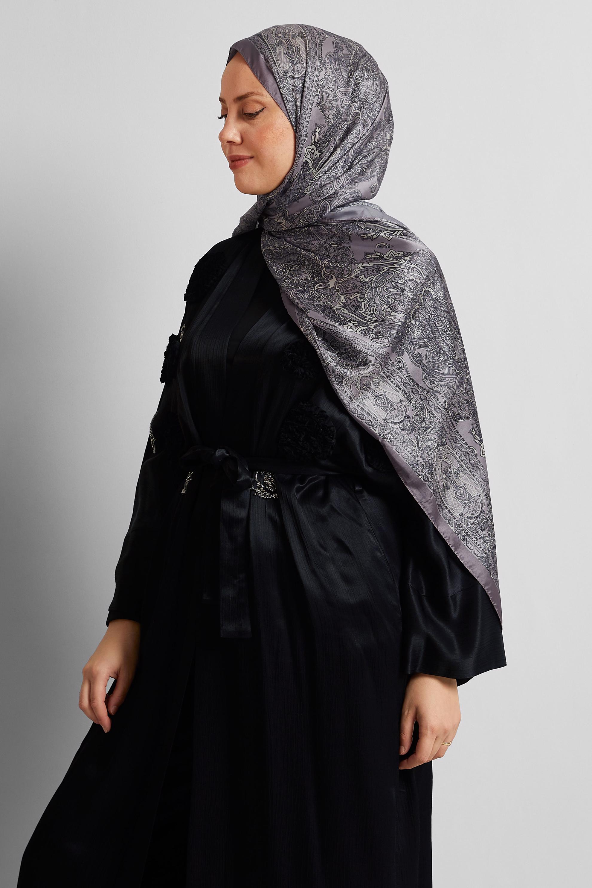 Tesettür giyim VİZON ALVİNA DESENLİ ŞAL 8552