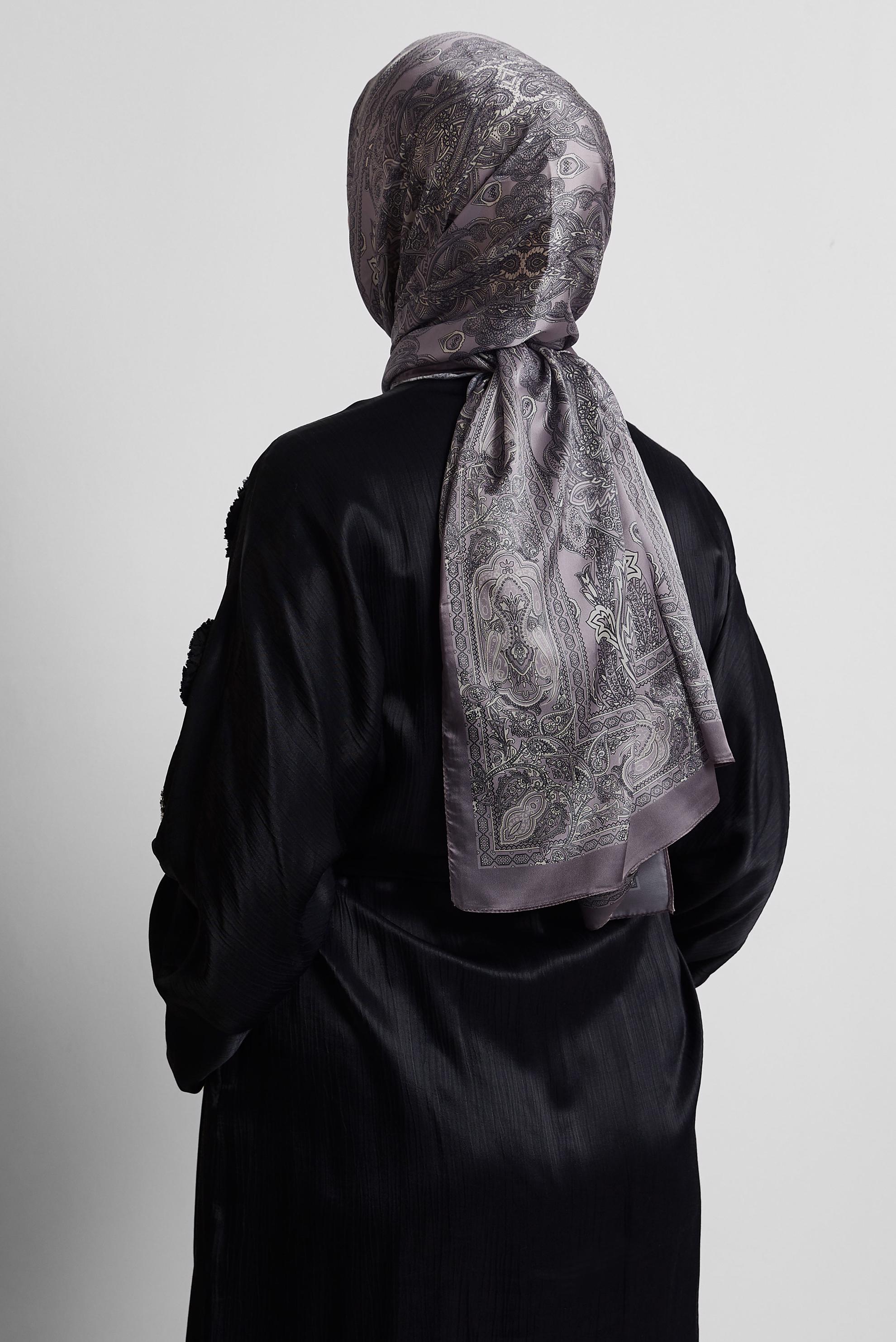 Tesettür giyim VİZON ALVİNA DESENLİ ŞAL 8552