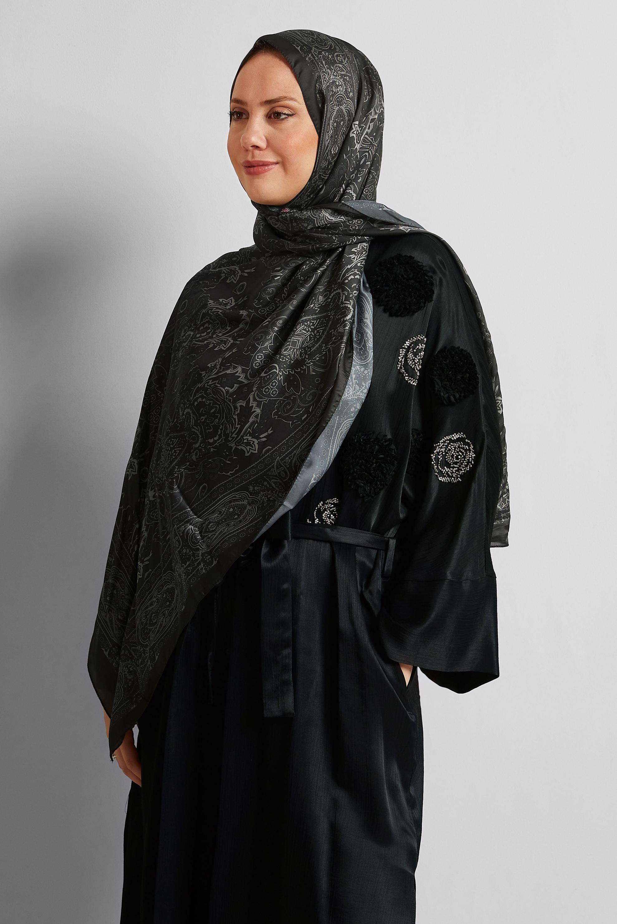 Tesettür giyim GRİ ALVİNA DESENLİ ŞAL 8552