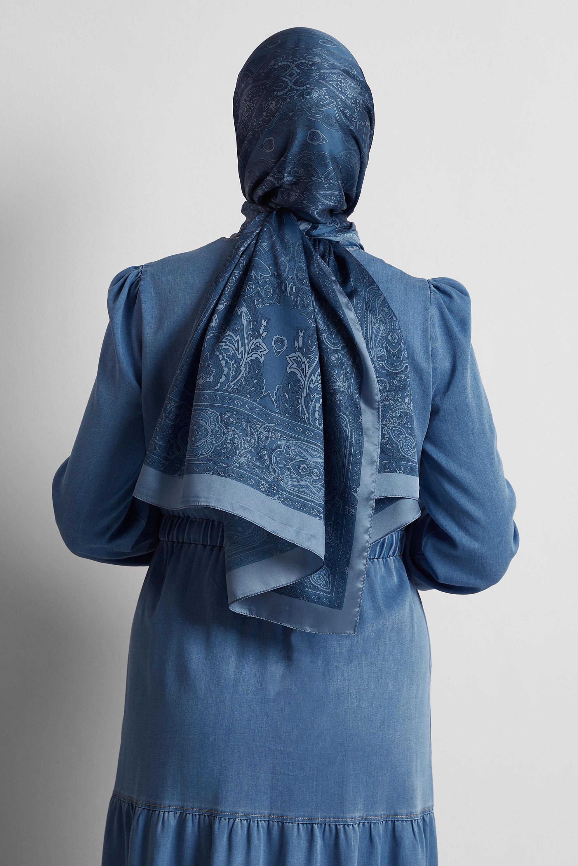 Tesettür giyim LACİVERT ALVİNA DESENLİ ŞAL 8552