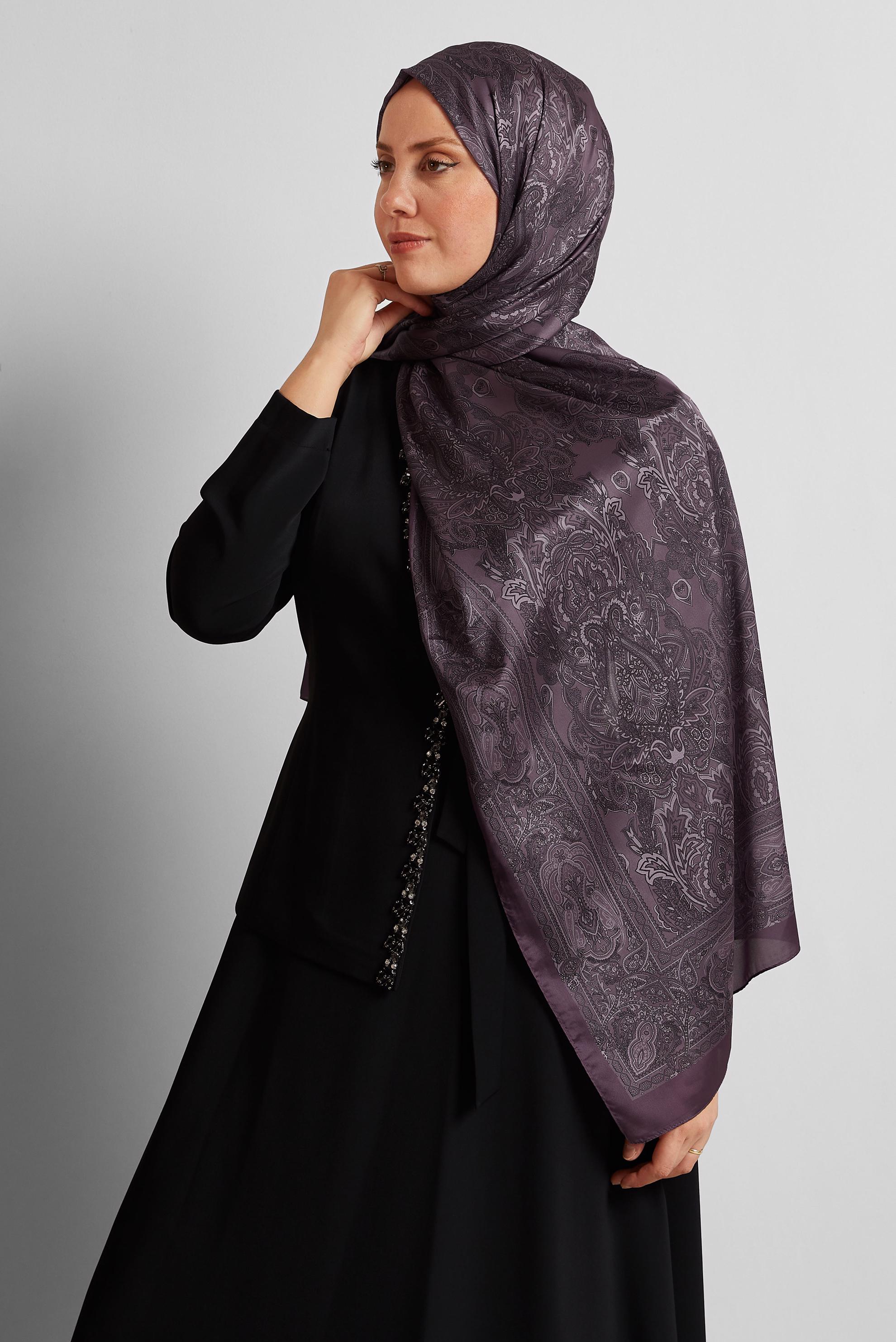 Tesettür giyim MOR ALVİNA DESENLİ ŞAL 8552