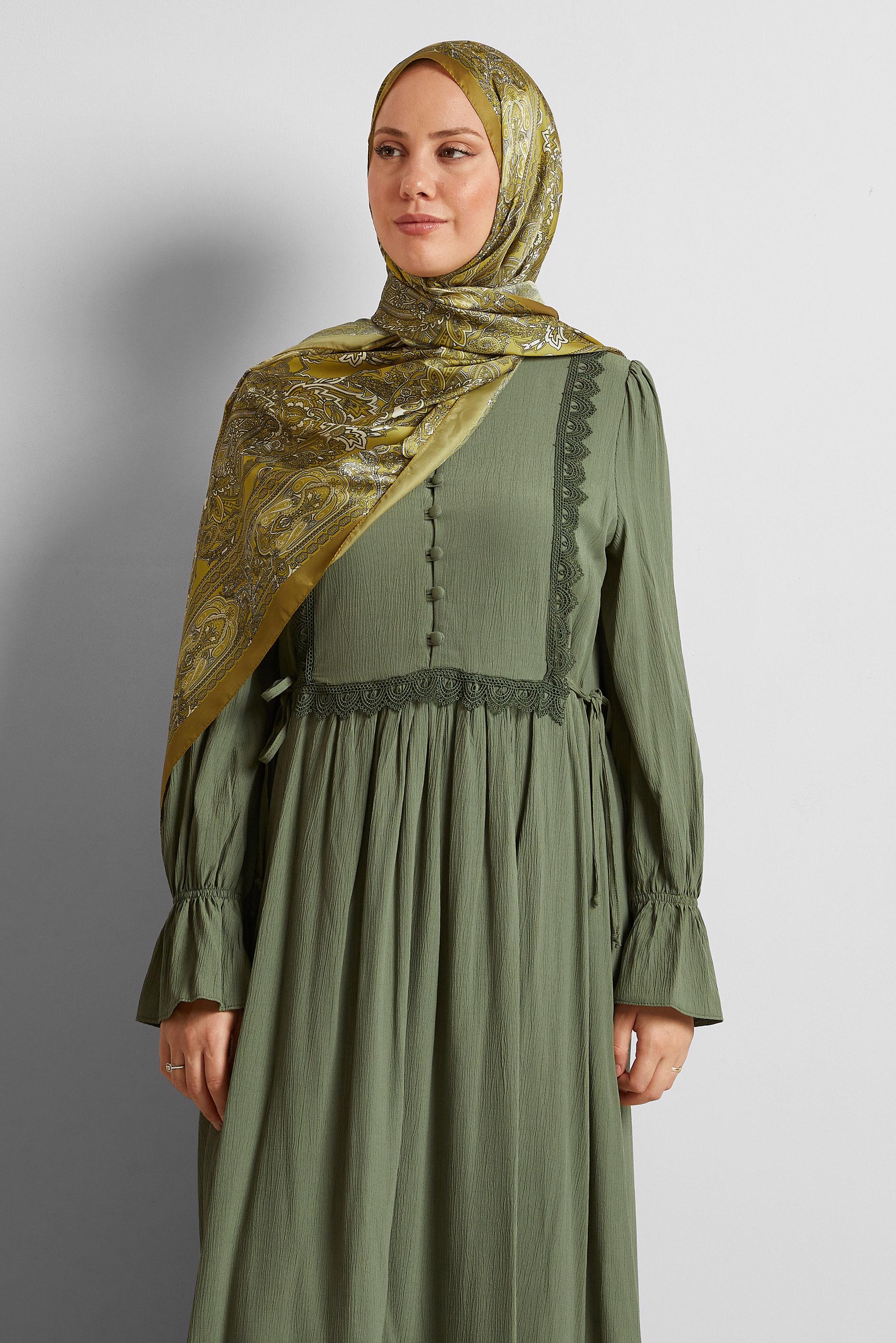 Tesettür giyim YEŞİL ALVİNA DESENLİ ŞAL 8552