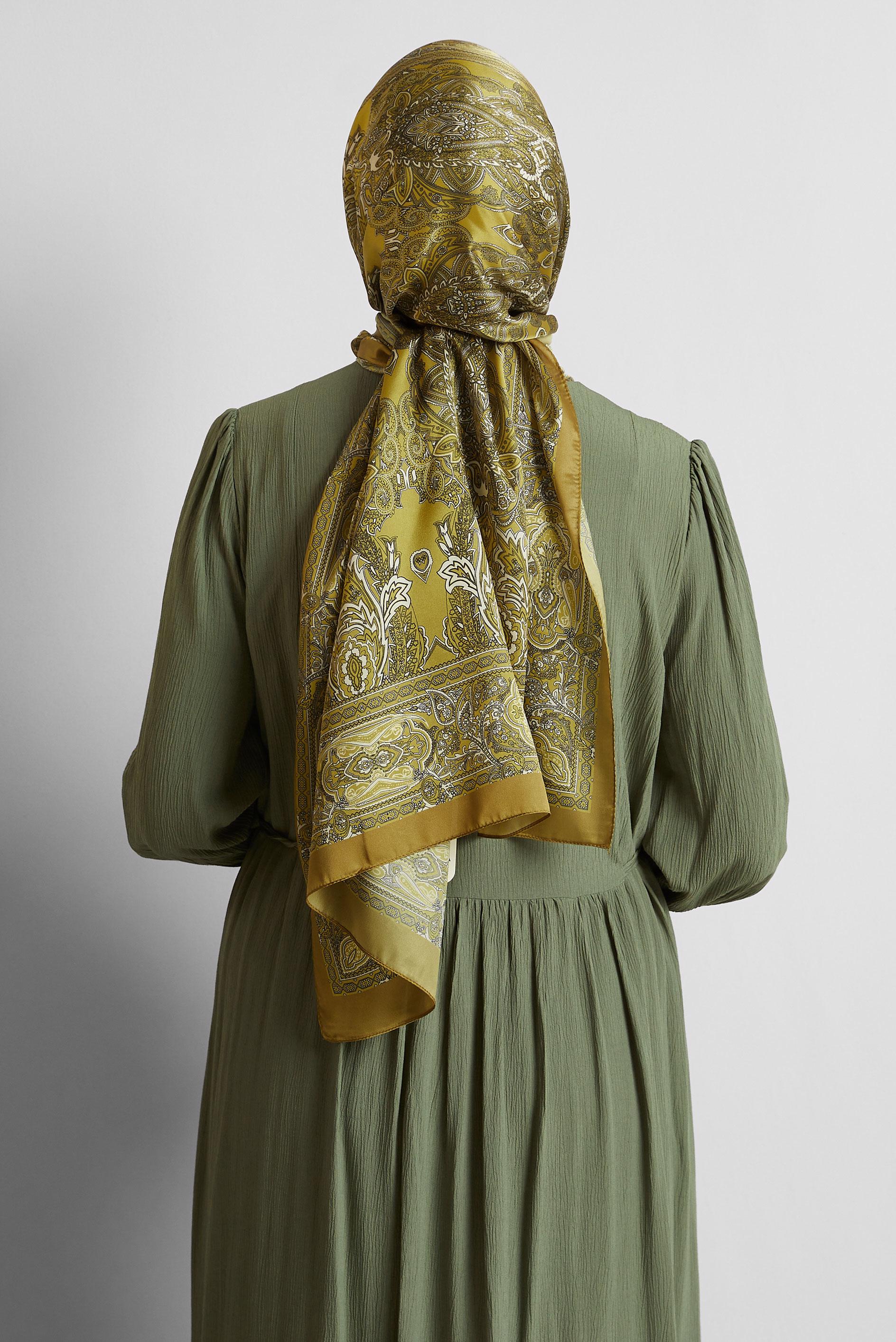 Tesettür giyim YEŞİL ALVİNA DESENLİ ŞAL 8552