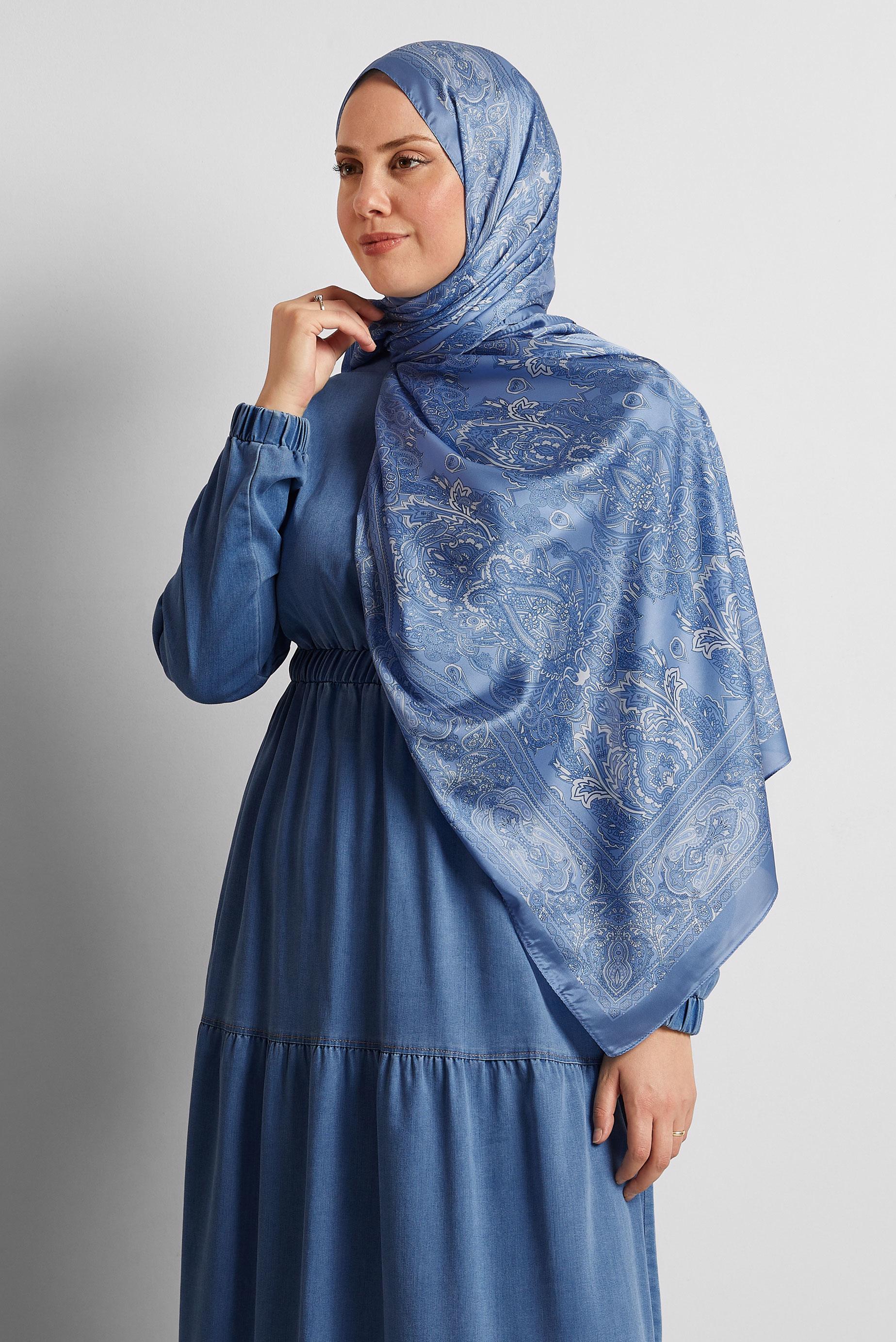Tesettür giyim MAVİ ALVİNA DESENLİ ŞAL 8552
