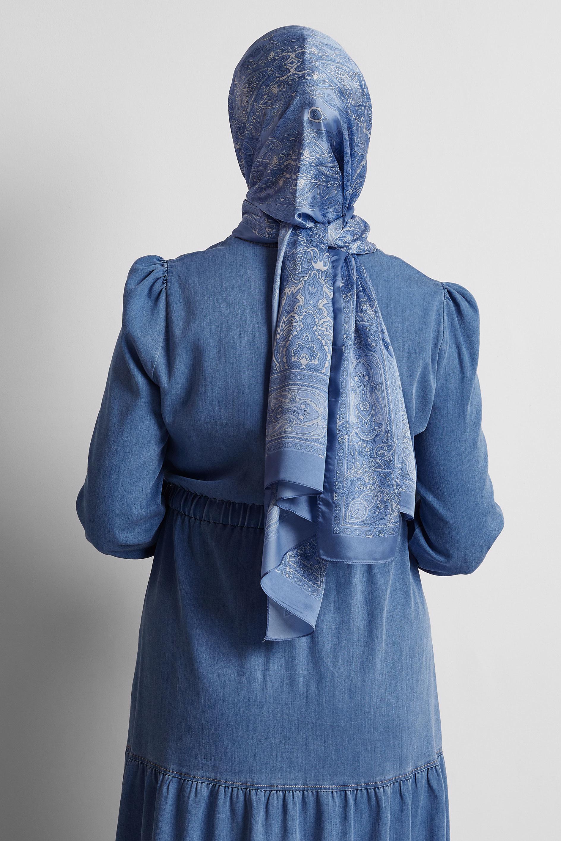 Tesettür giyim MAVİ ALVİNA DESENLİ ŞAL 8552