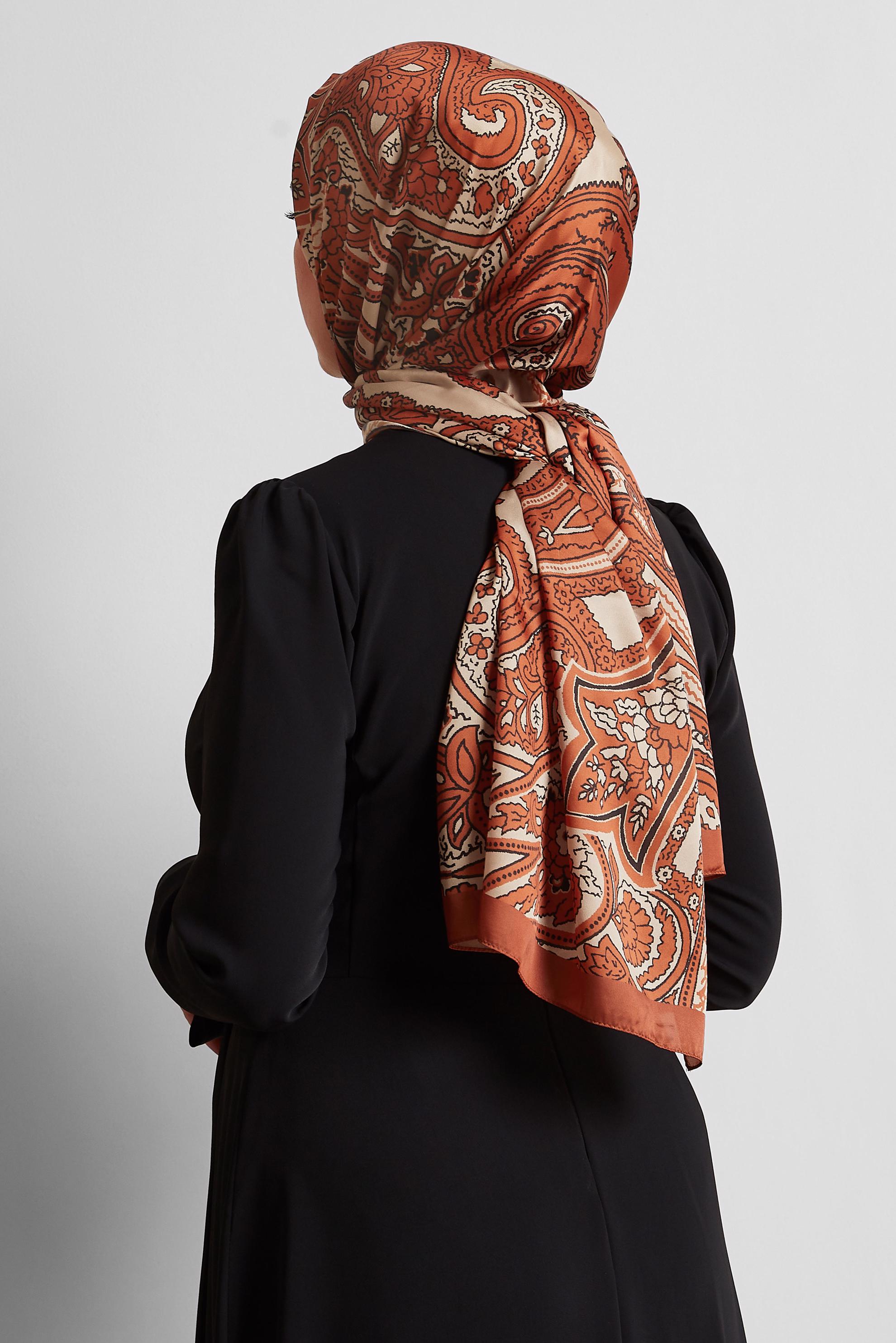 Tesettür giyim TURUNCU ALVİNA ETNİK DESENLİ ŞAL 8553