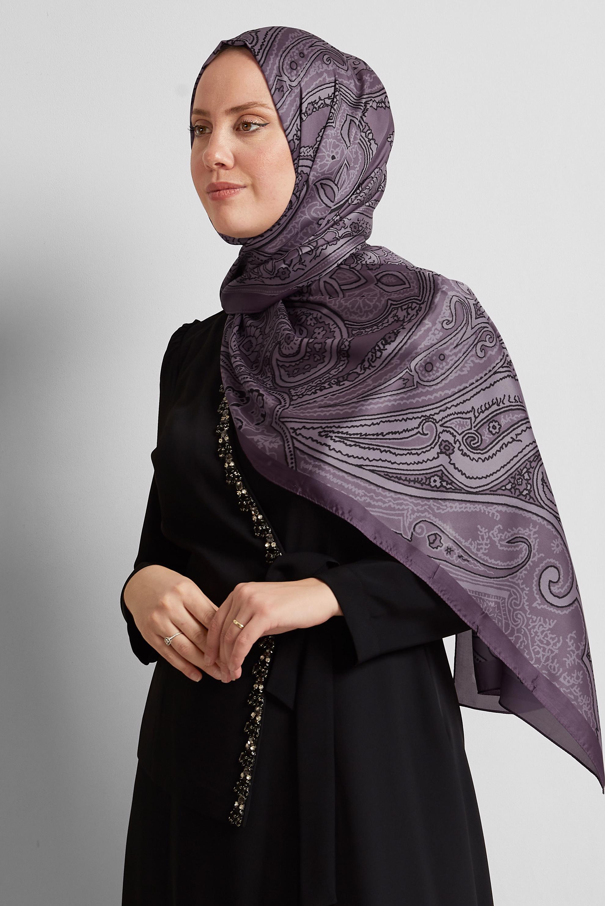 Tesettür giyim MOR ALVİNA ETNİK DESENLİ ŞAL 8553