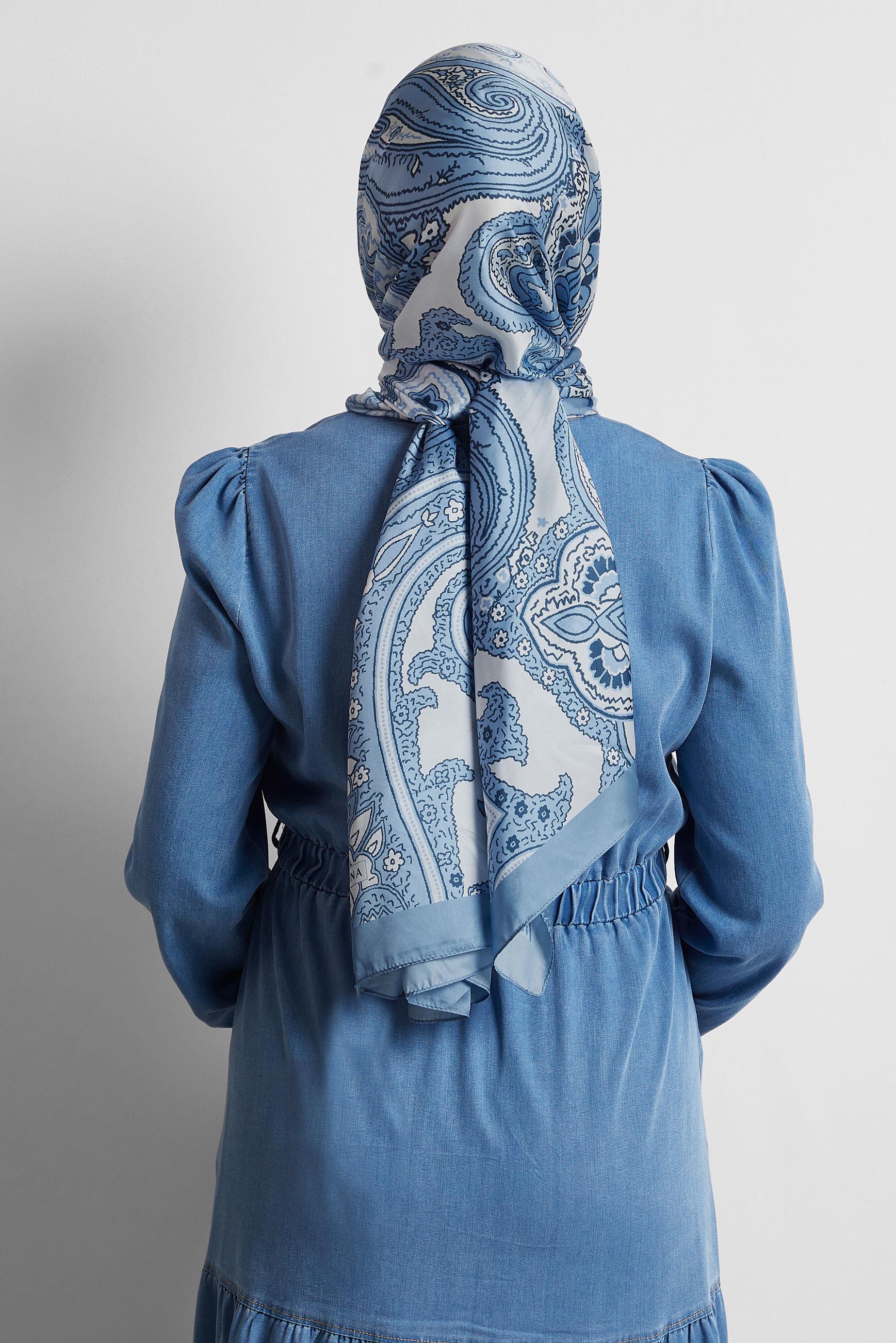 Tesettür giyim MAVİ ALVİNA ETNİK DESENLİ ŞAL 8553
