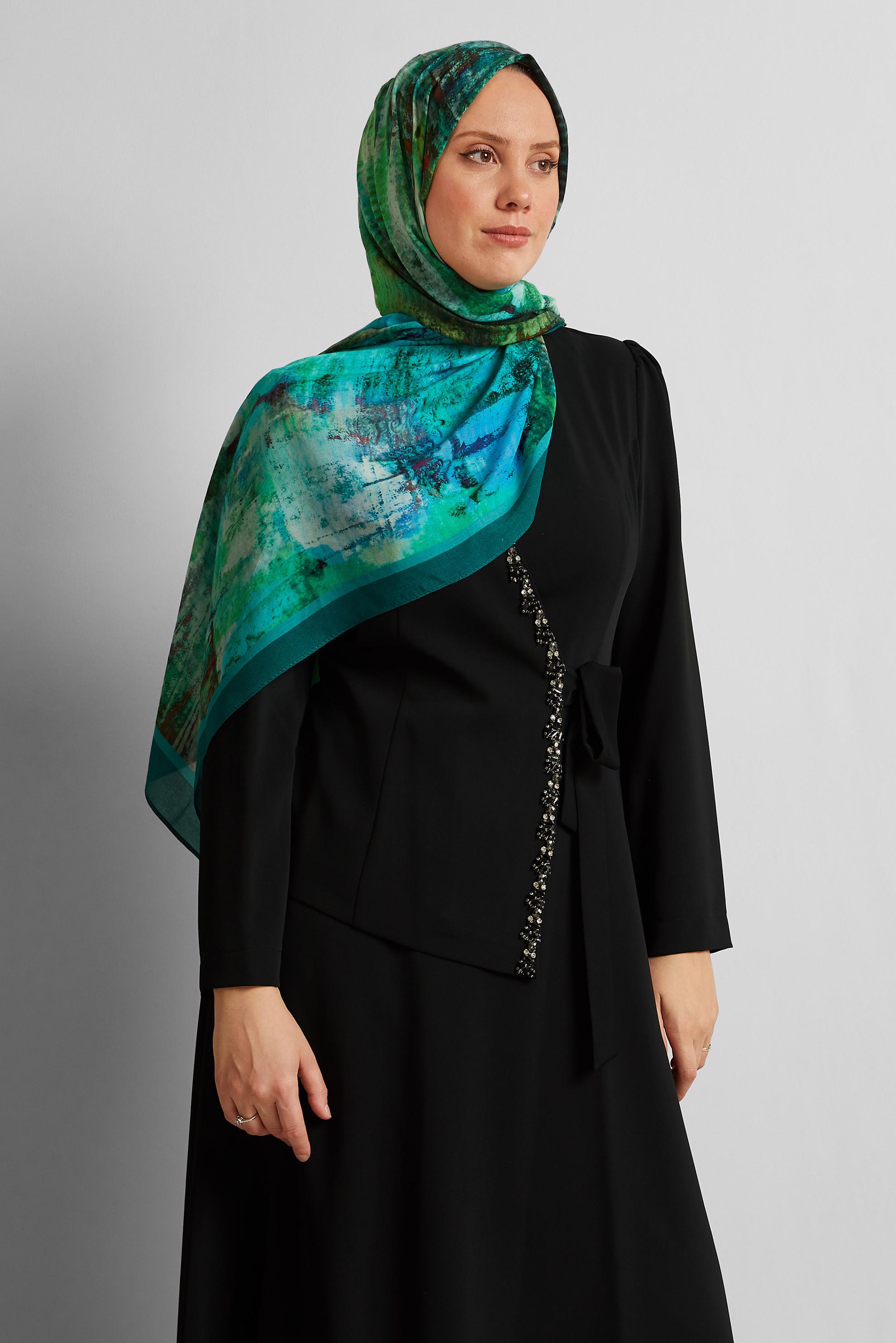 Tesettür giyim YEŞİL ALVİNA PAMUK VİSKON ŞAL 8554