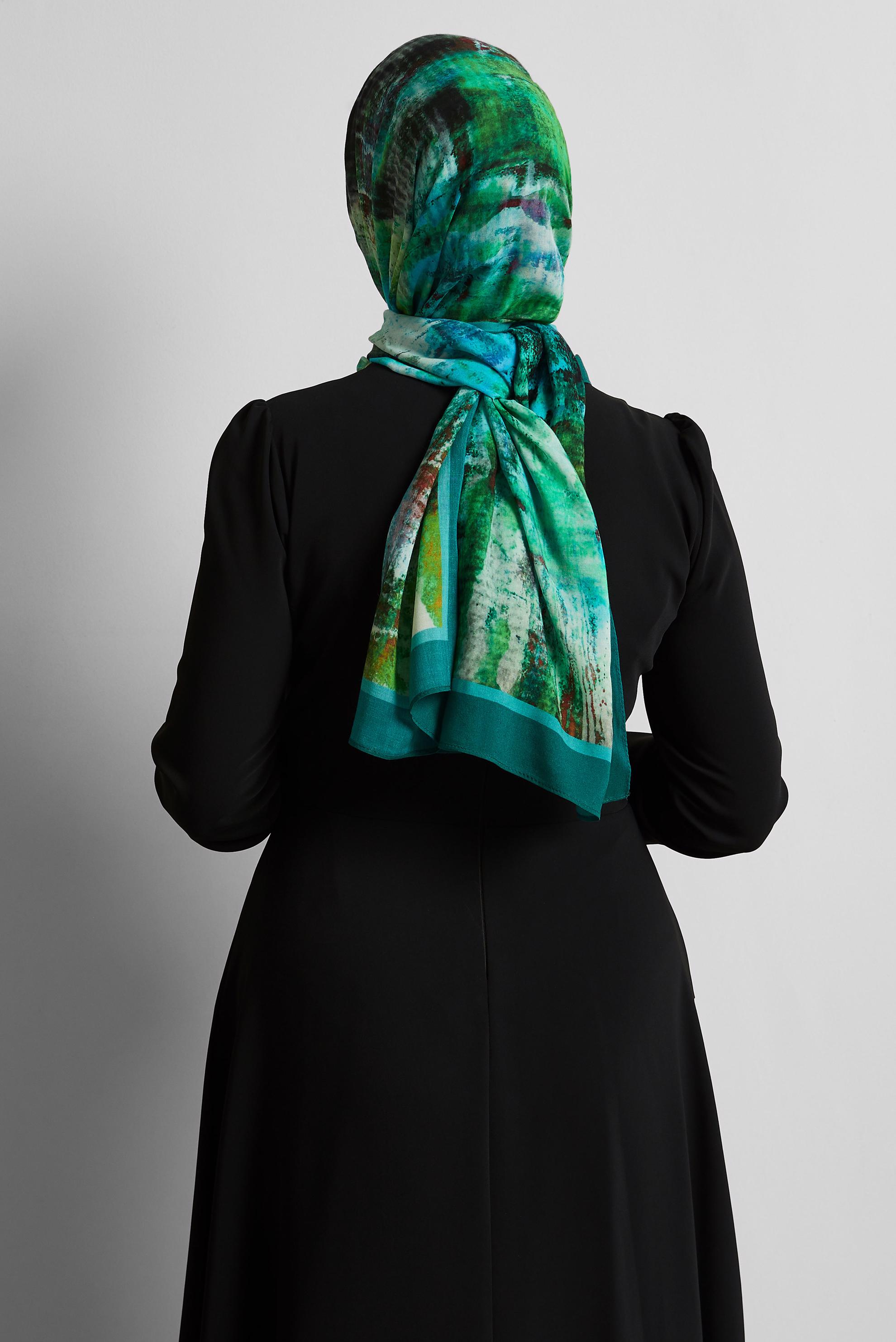 Tesettür giyim YEŞİL ALVİNA PAMUK VİSKON ŞAL 8554