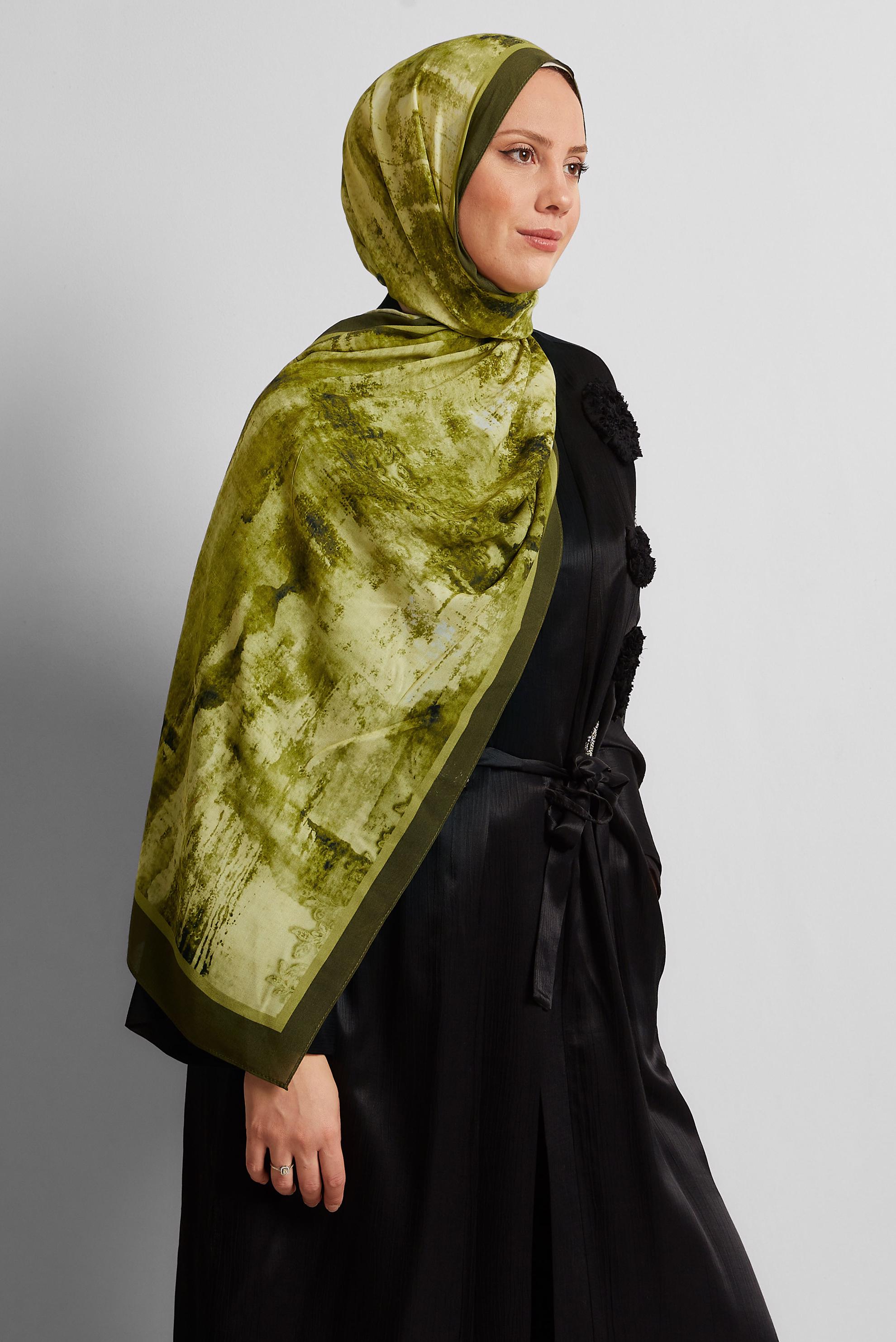 Tesettür giyim HAKİ ALVİNA PAMUK VİSKON ŞAL 8554