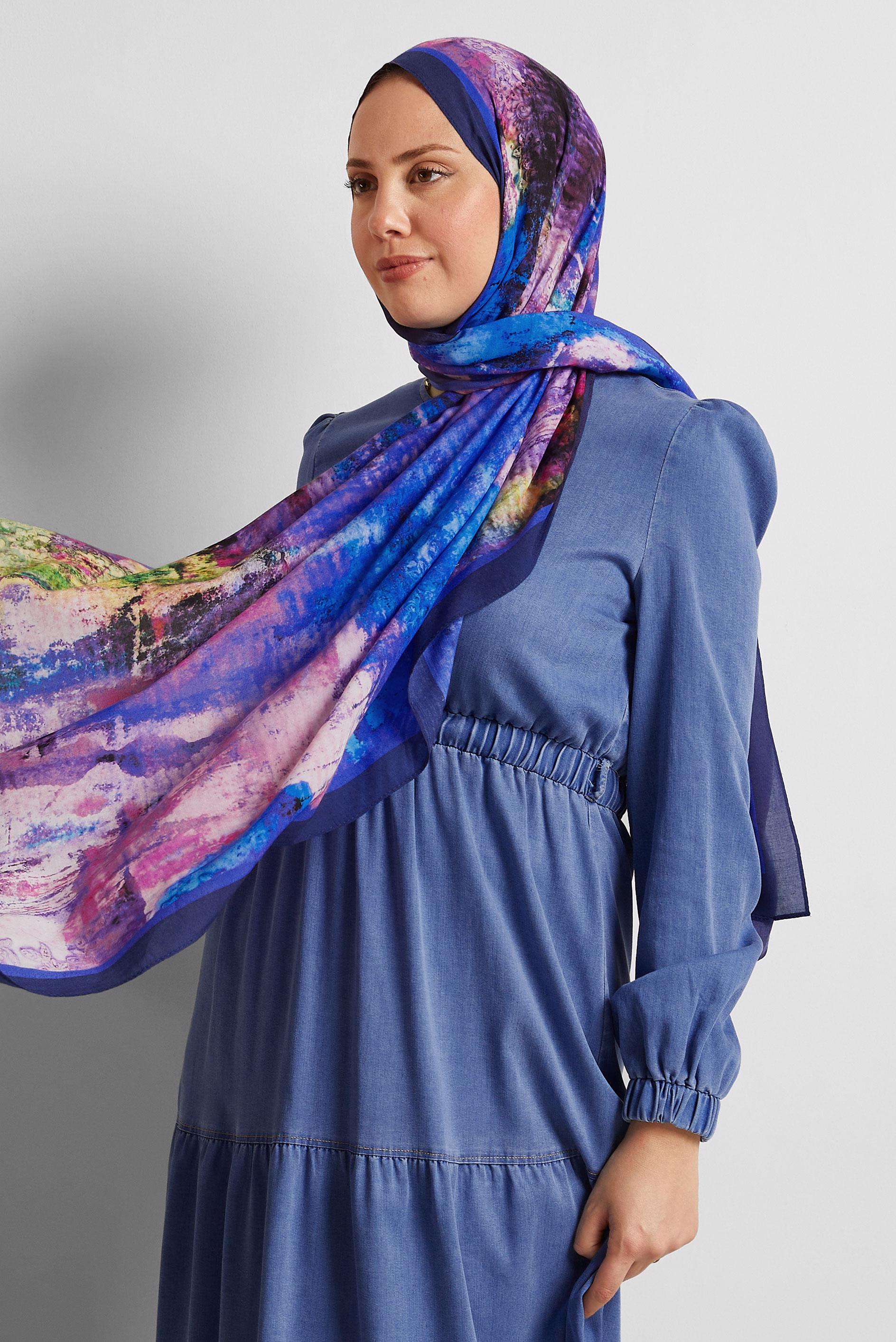 Tesettür giyim LACİVERT ALVİNA PAMUK VİSKON ŞAL 8554