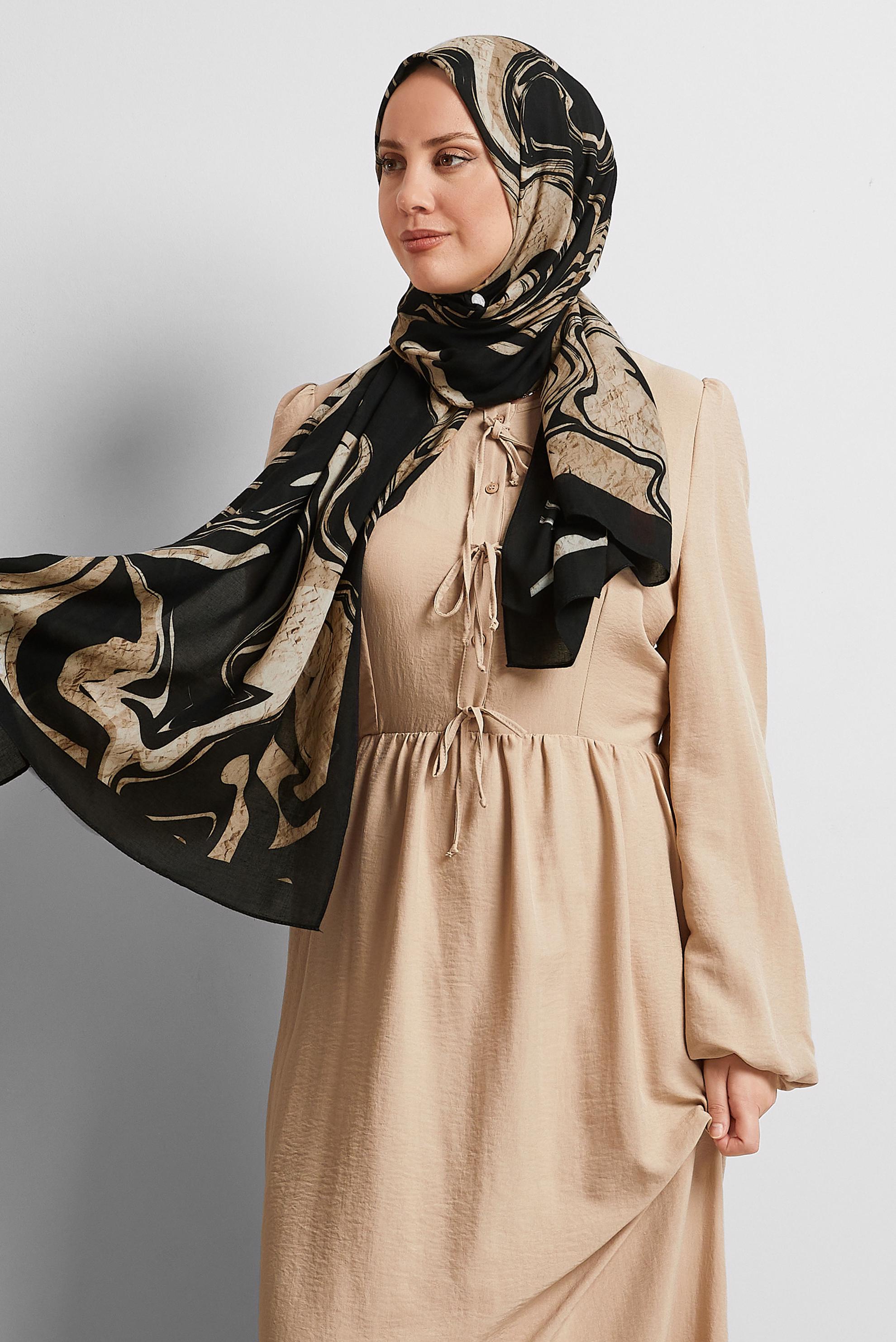 Tesettür giyim SİYAH ALVİNA DESENLİ ŞAL 8567