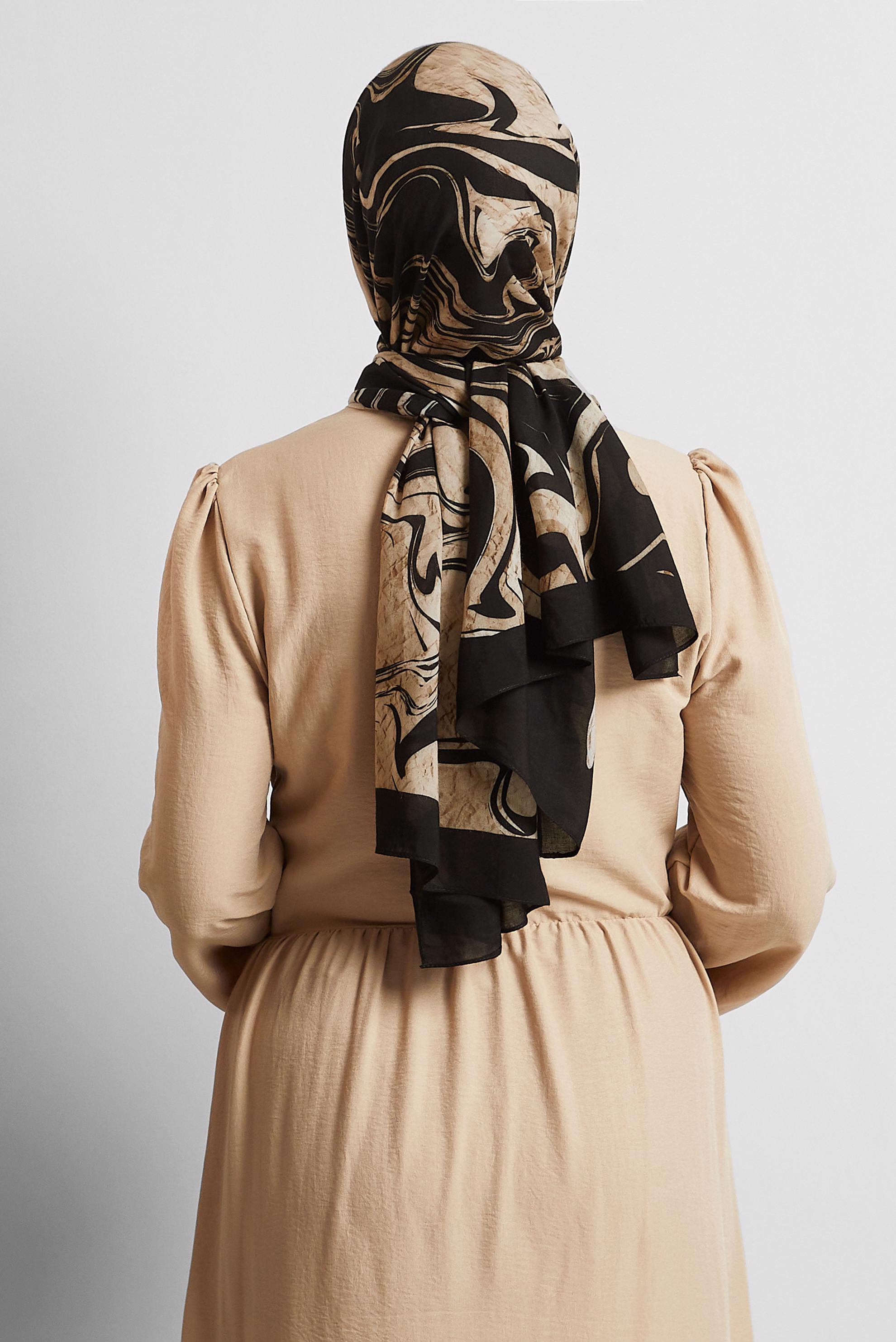 Tesettür giyim SİYAH ALVİNA DESENLİ ŞAL 8567