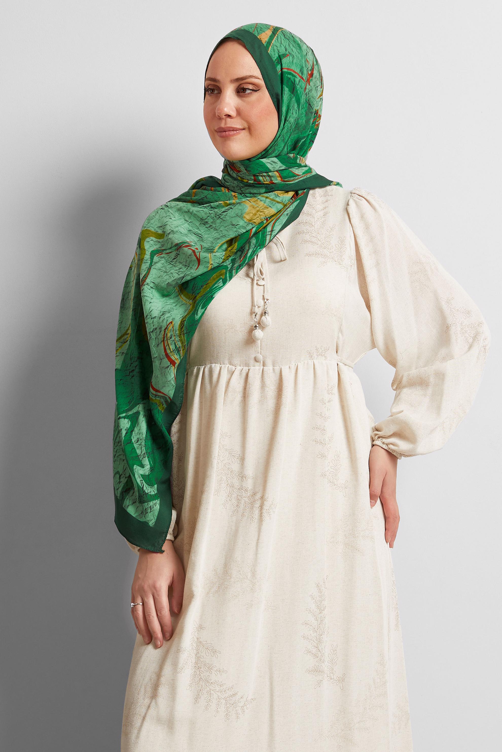 Tesettür giyim YEŞİL ALVİNA DESENLİ ŞAL 8567