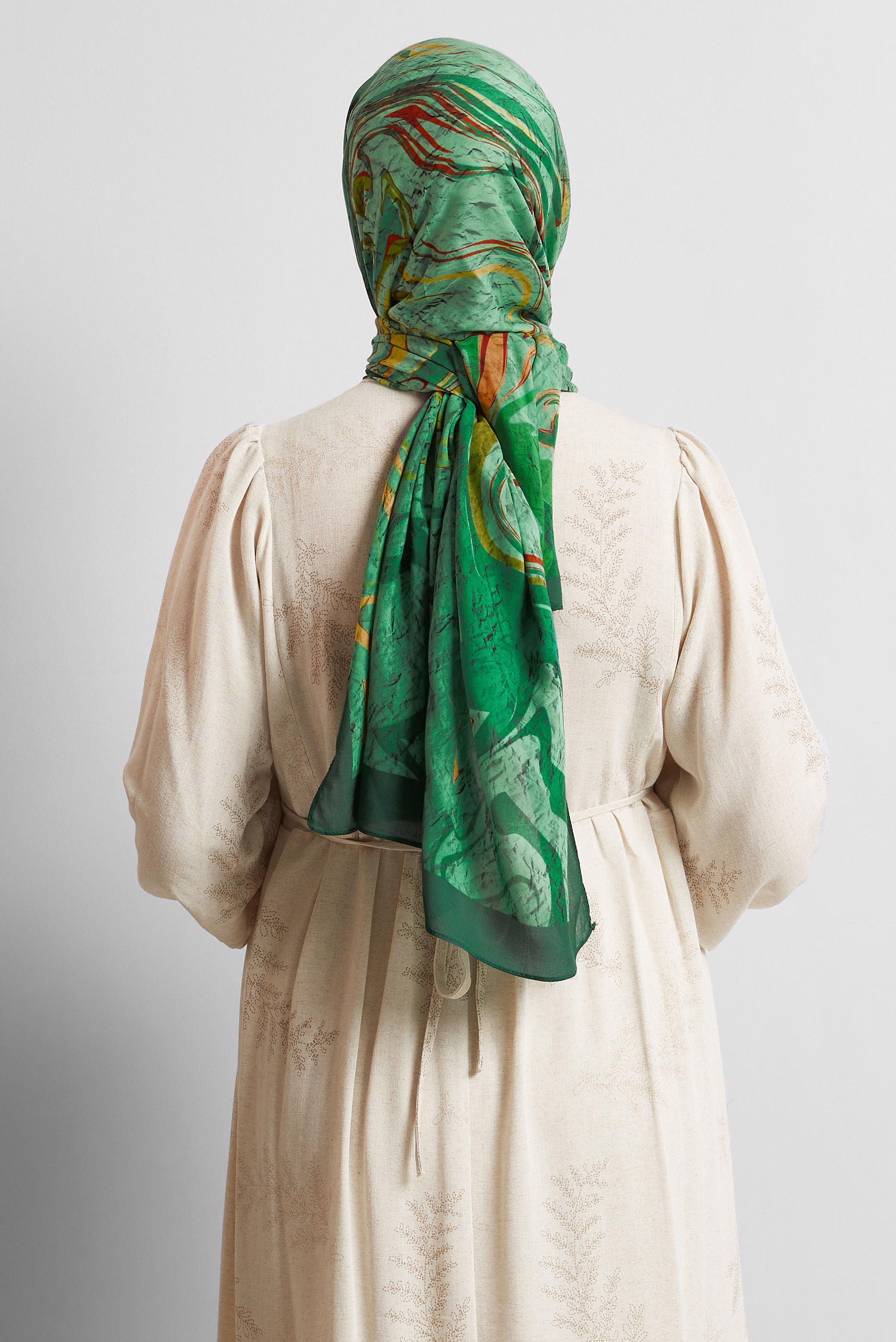 Tesettür giyim YEŞİL ALVİNA DESENLİ ŞAL 8567