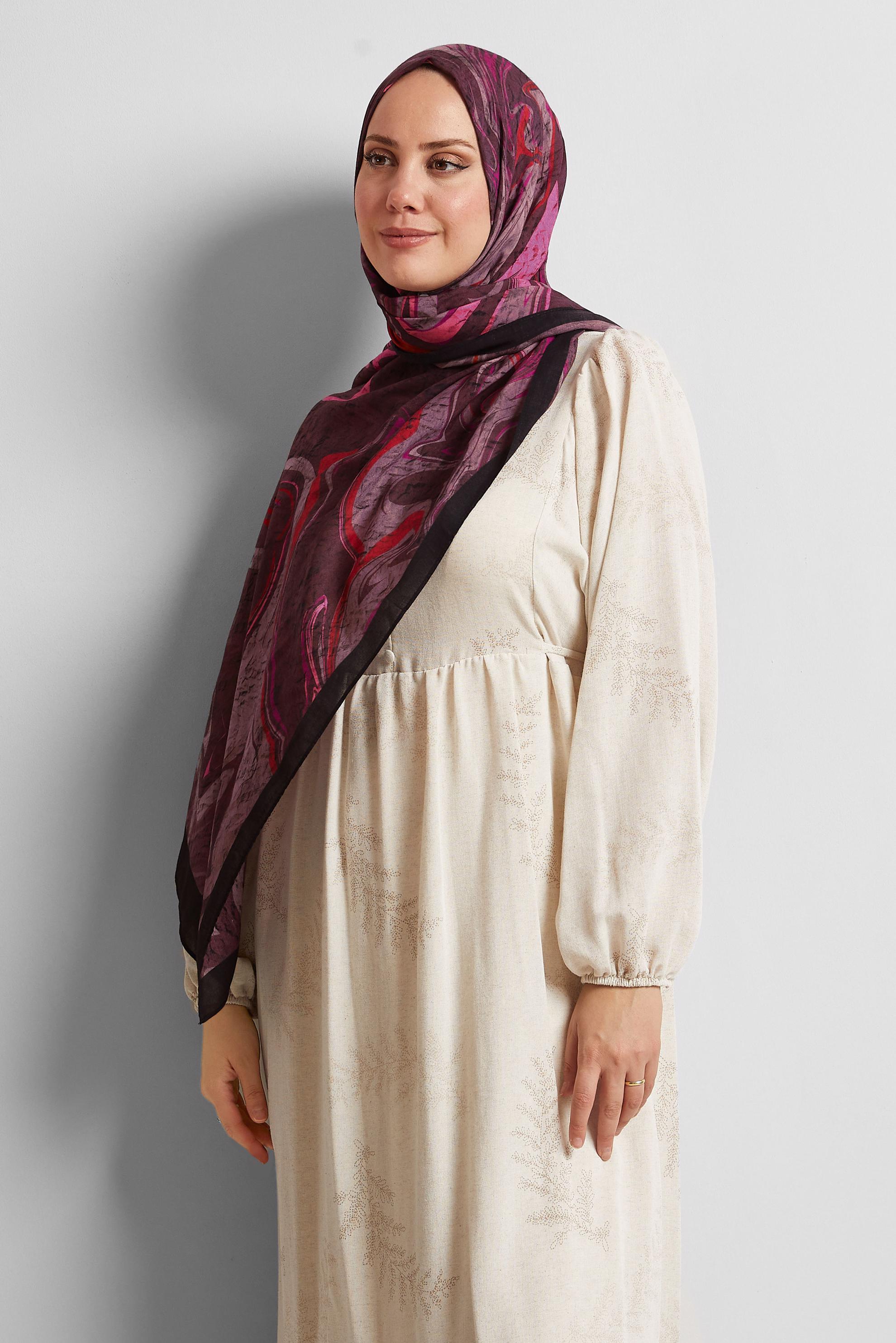 Tesettür giyim MOR ALVİNA DESENLİ ŞAL 8567