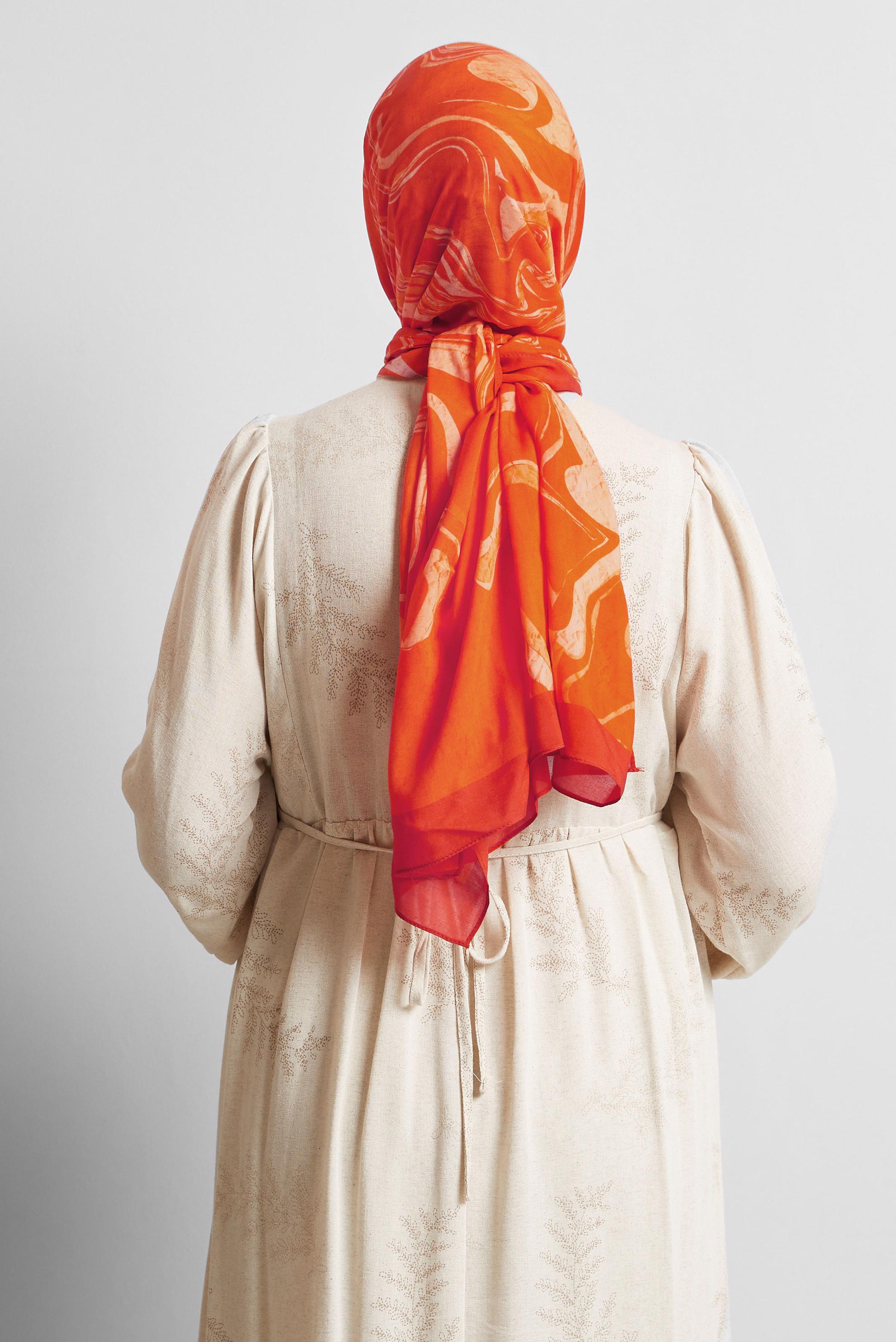 Tesettür giyim TURUNCU ALVİNA DESENLİ ŞAL 8567