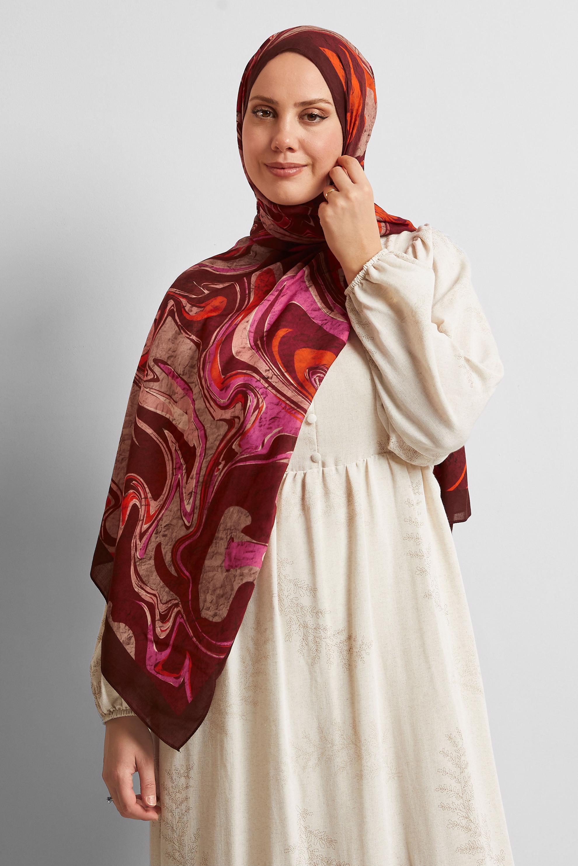 Tesettür giyim BORDO ALVİNA DESENLİ ŞAL 8567