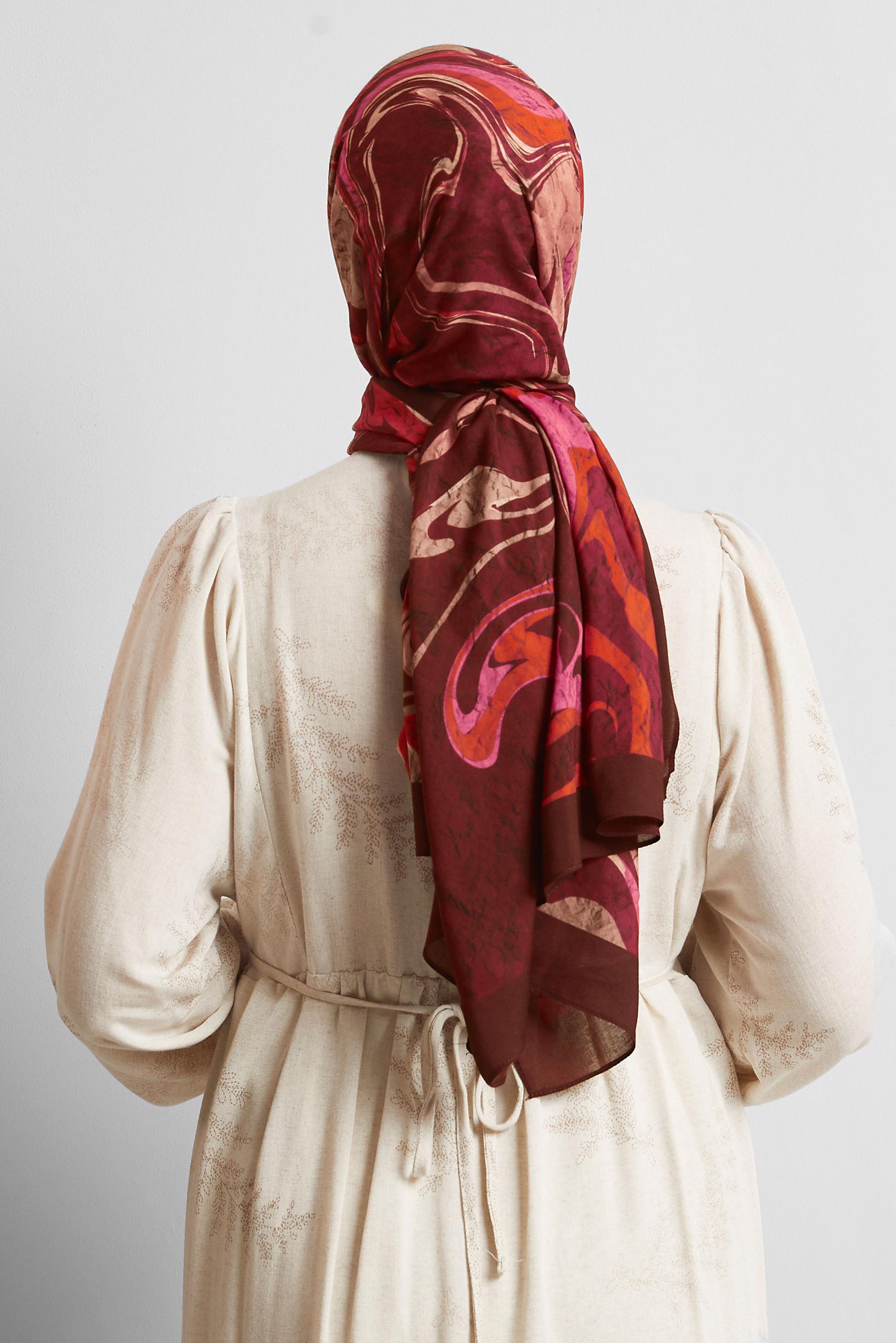 Tesettür giyim BORDO ALVİNA DESENLİ ŞAL 8567