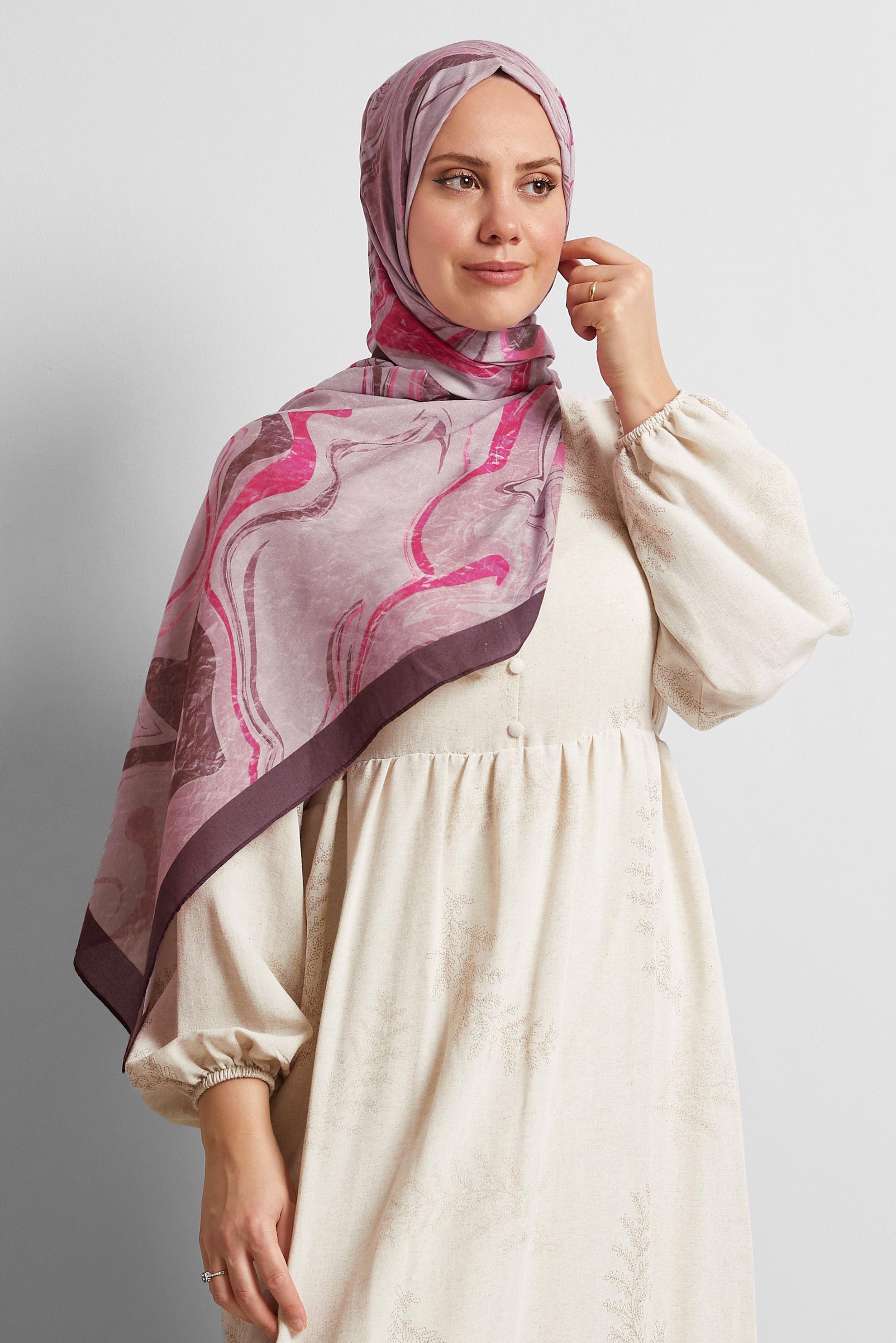Tesettür giyim FUŞYA ALVİNA DESENLİ ŞAL 8567