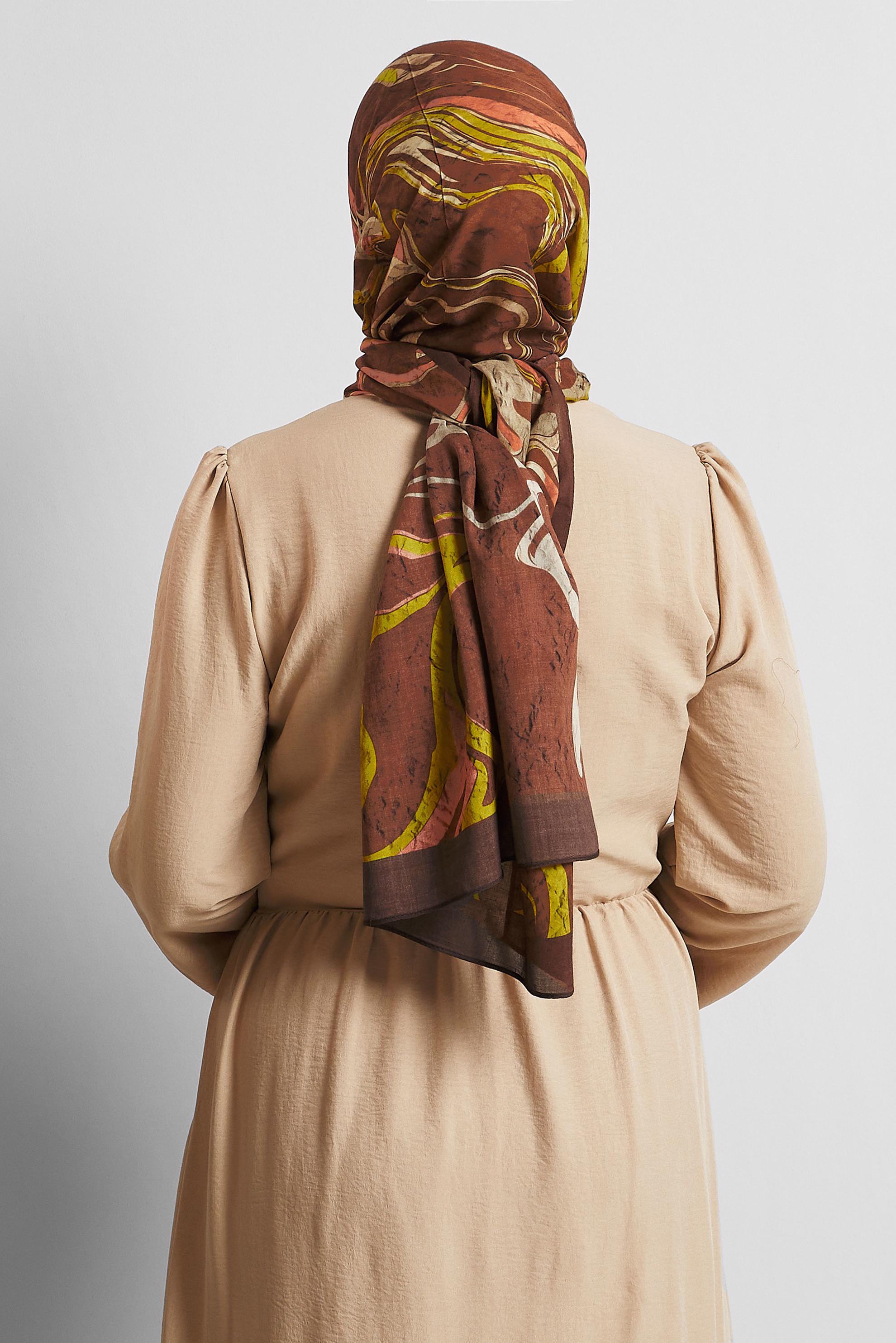 Tesettür giyim KAHVE ALVİNA DESENLİ ŞAL 8567