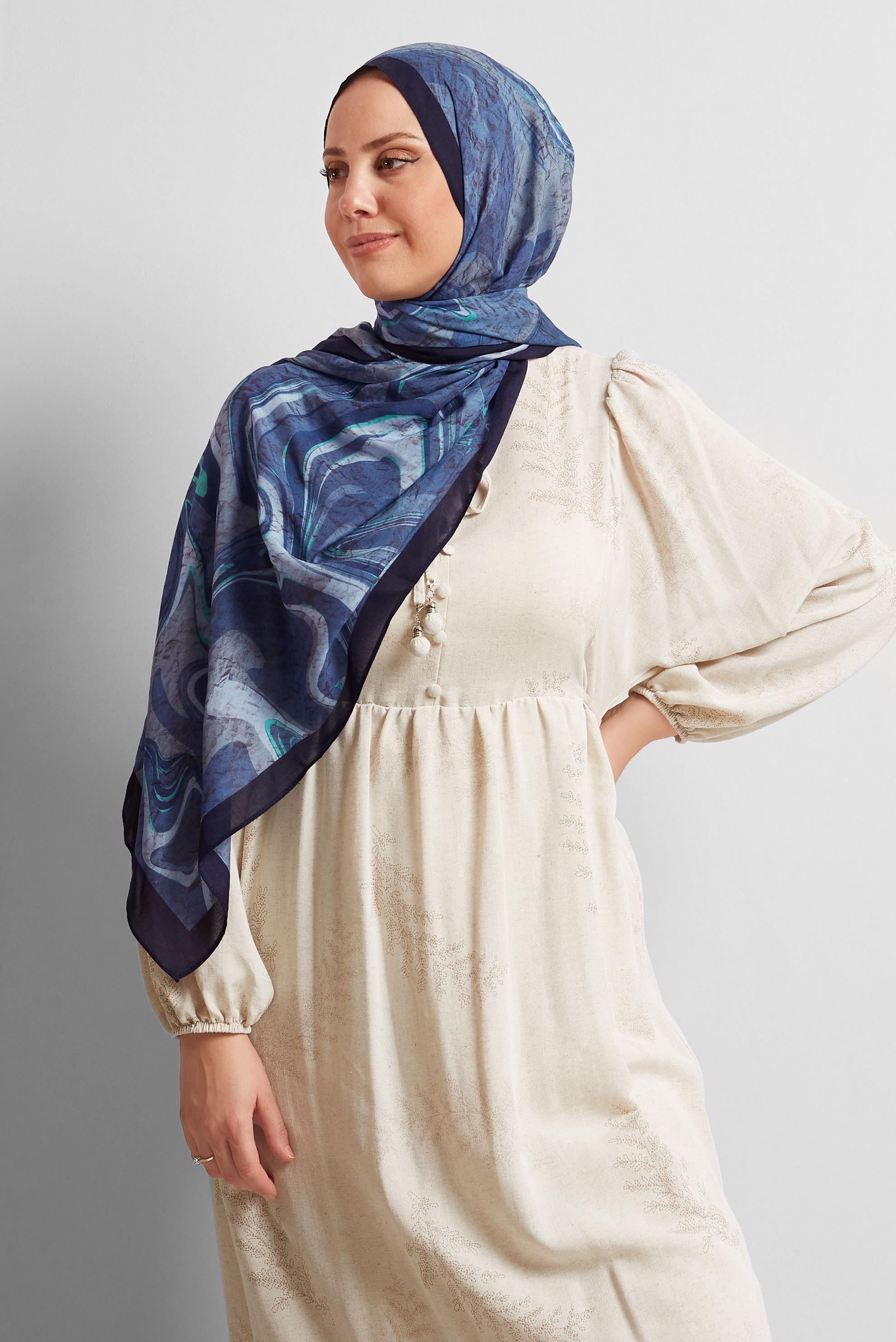 Tesettür giyim LACİVERT ALVİNA DESENLİ ŞAL 8567