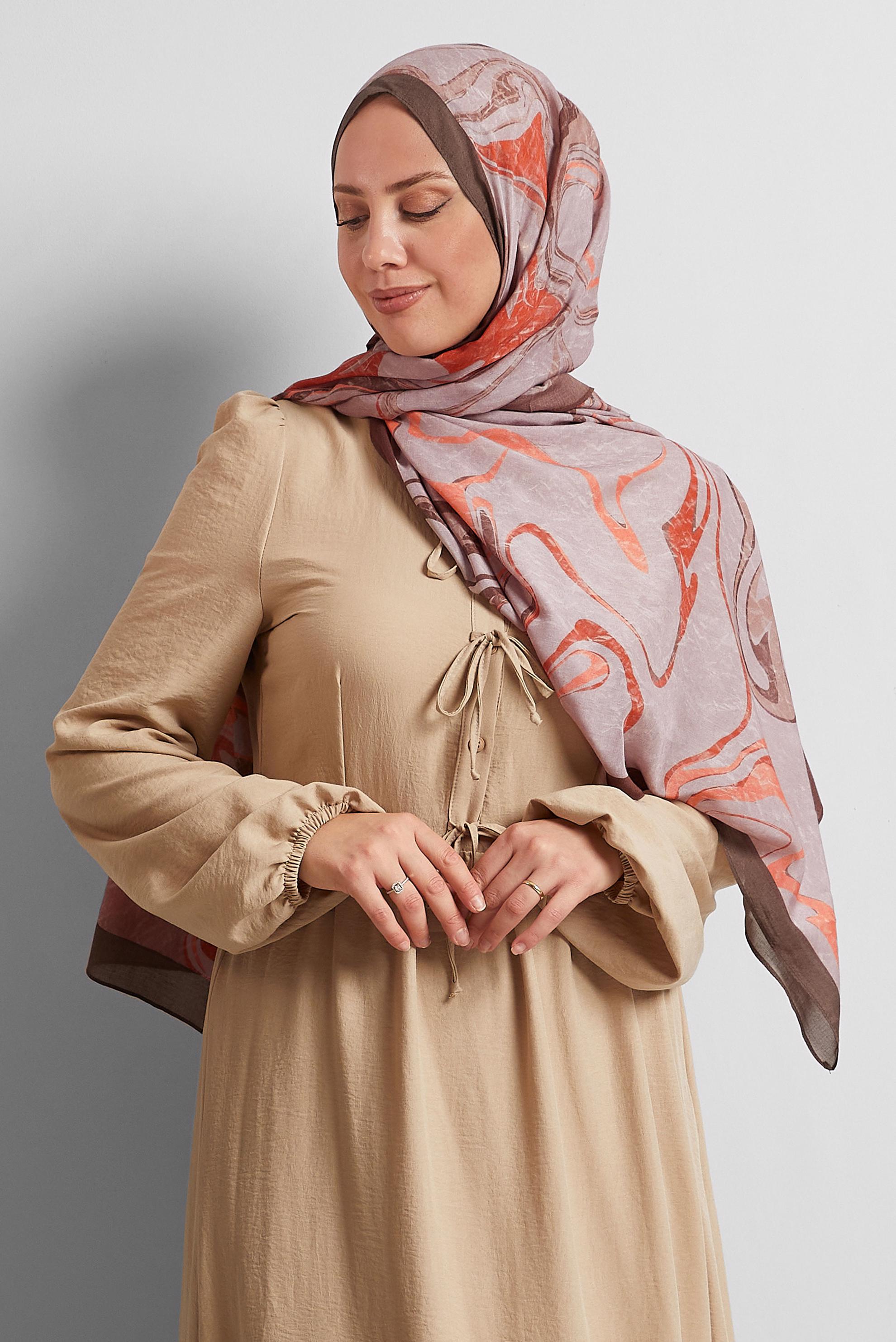 Tesettür giyim TABA ALVİNA DESENLİ ŞAL 8567