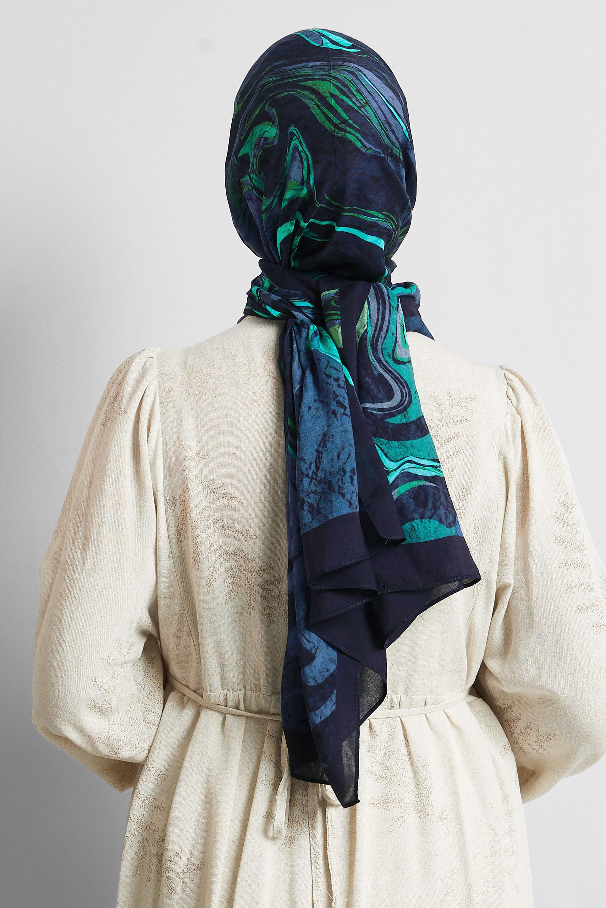 Tesettür giyim YEŞİL ALVİNA DESENLİ ŞAL 8567