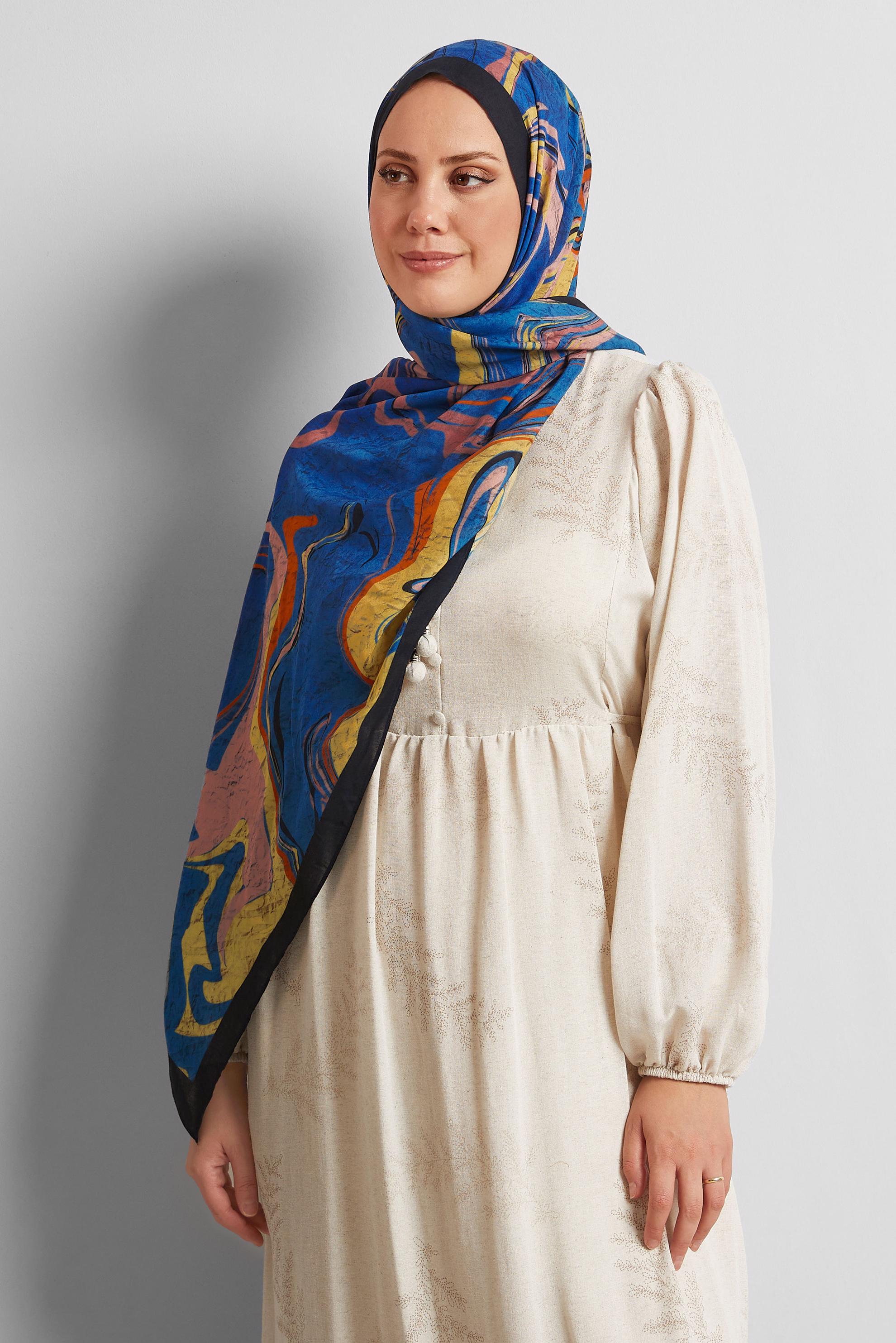 Tesettür giyim LACİVERT ALVİNA DESENLİ ŞAL 8567