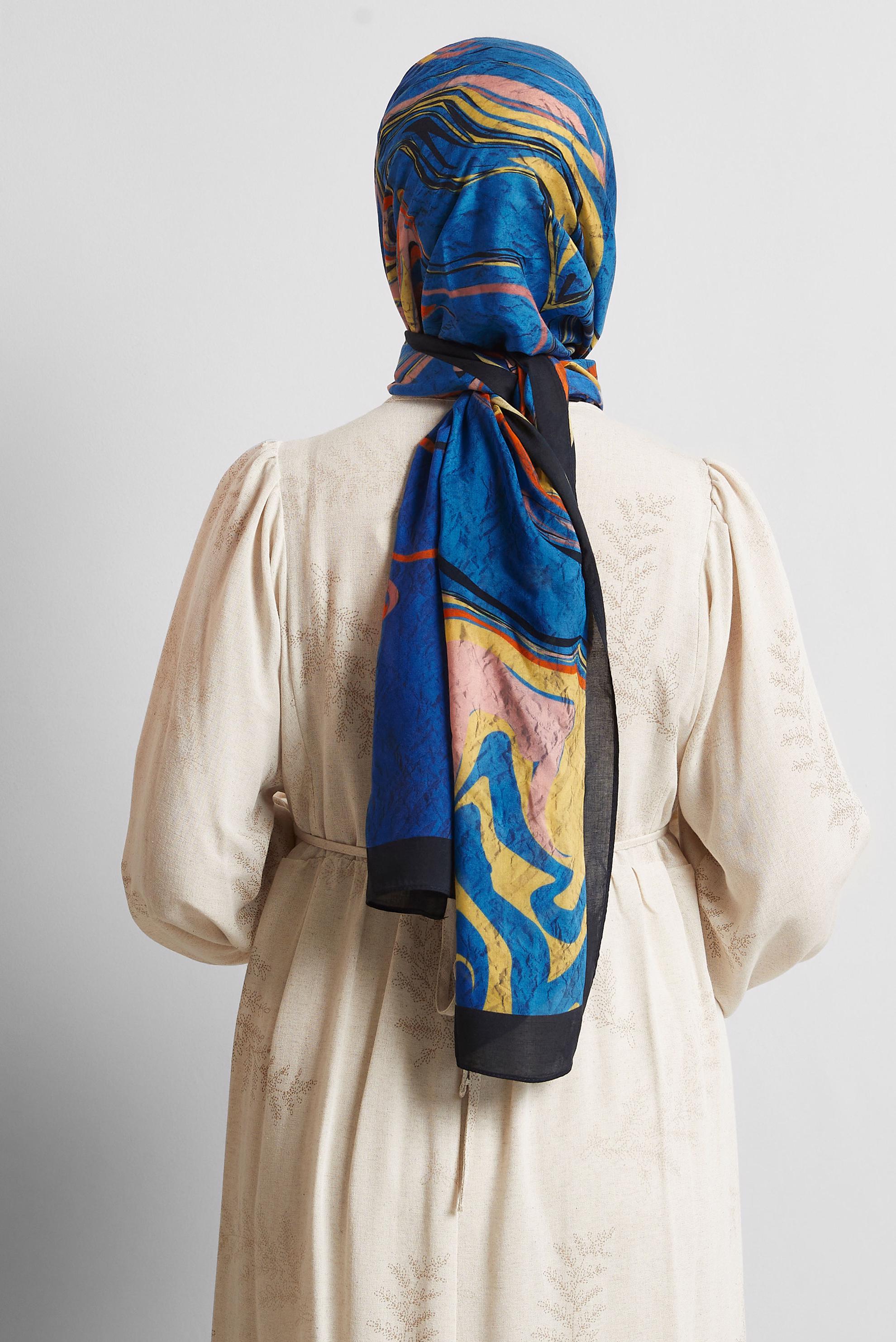 Tesettür giyim LACİVERT ALVİNA DESENLİ ŞAL 8567