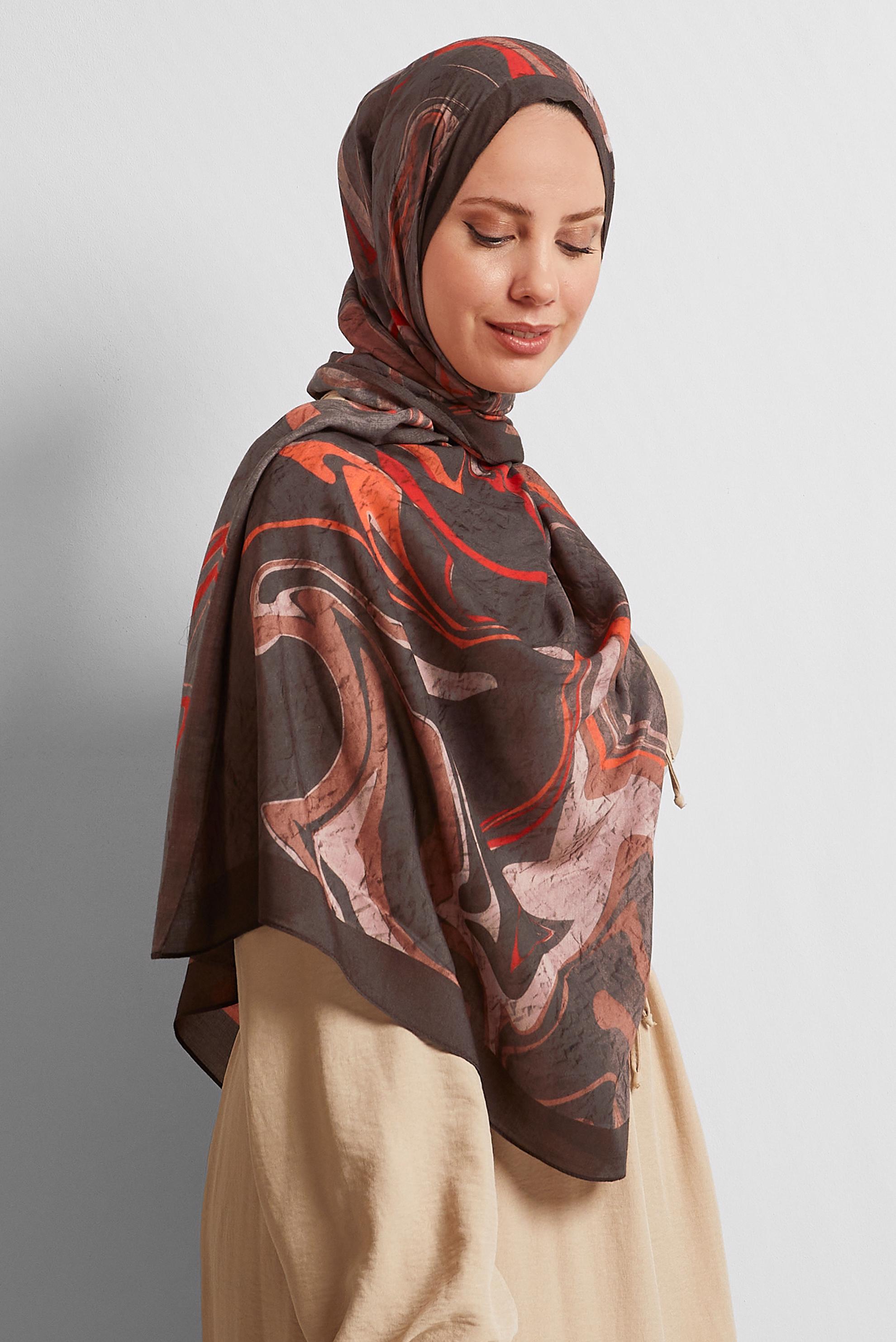 Tesettür giyim TURUNCU ALVİNA DESENLİ ŞAL 8567