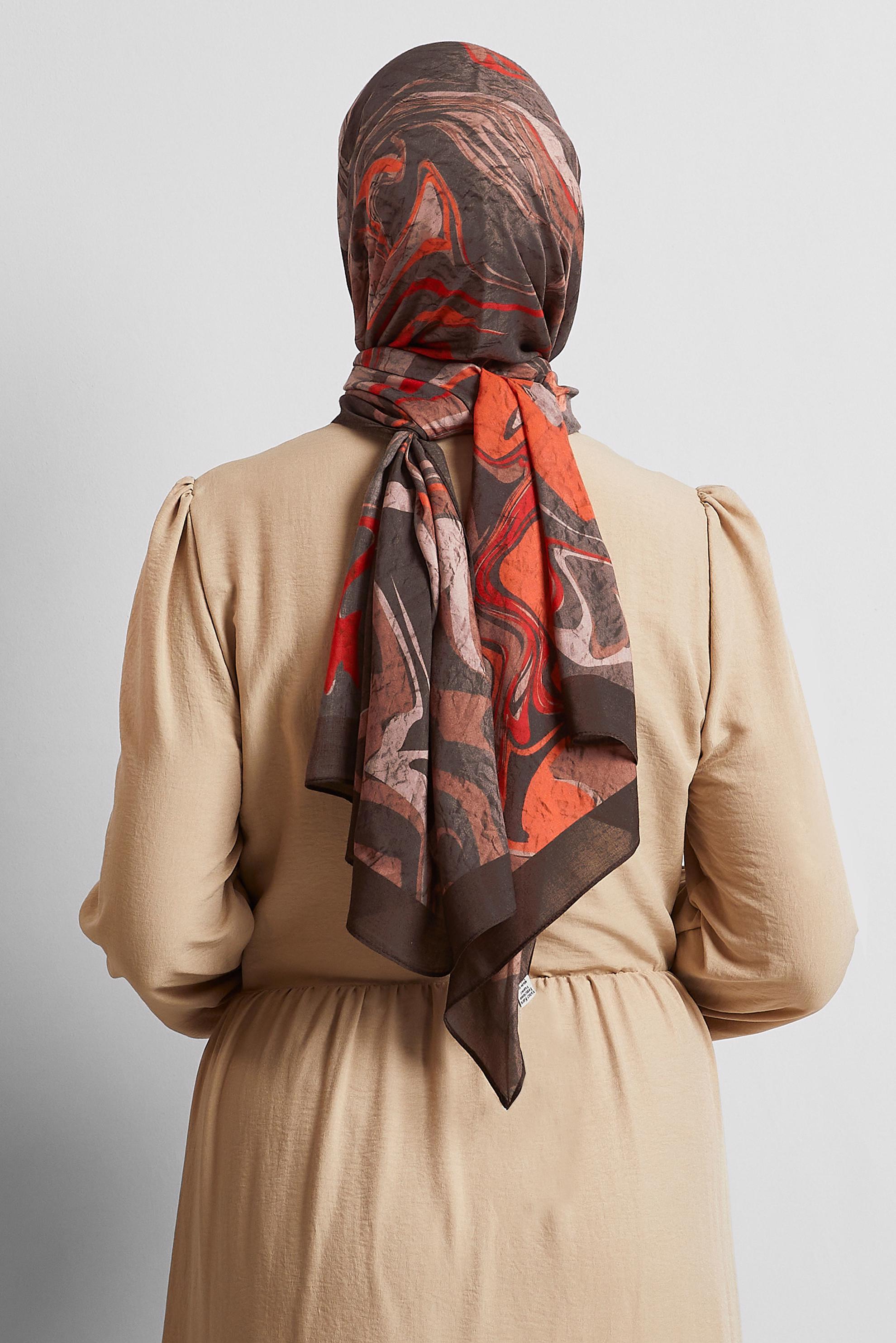 Tesettür giyim TURUNCU ALVİNA DESENLİ ŞAL 8567