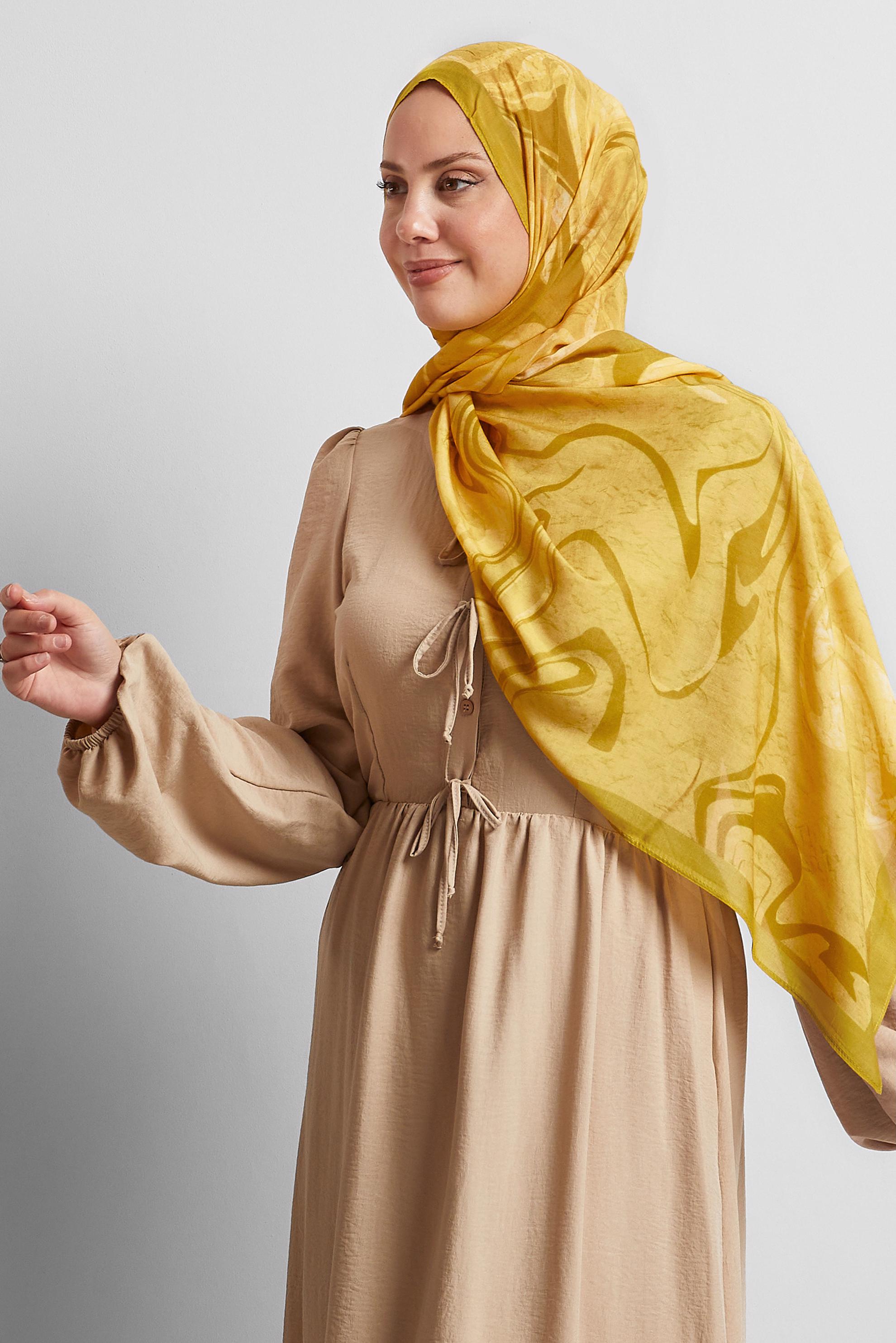 Tesettür giyim YEŞİL ALVİNA DESENLİ ŞAL 8567