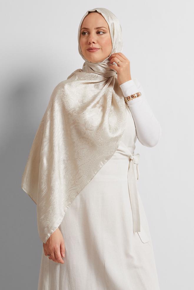 Vêtements hijab ÉCRUE CHÂLE JACQUARD ALVINA 8568 - ALVİNA