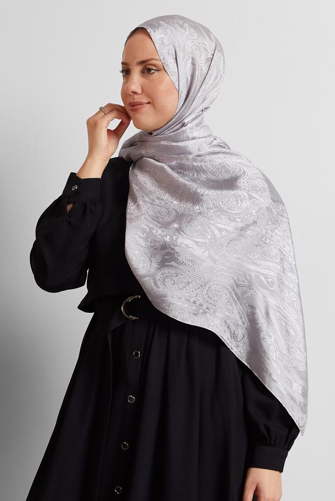 Vêtements hijab ARGENT CHÂLE JACQUARD ALVINA 8568 - ALVİNA