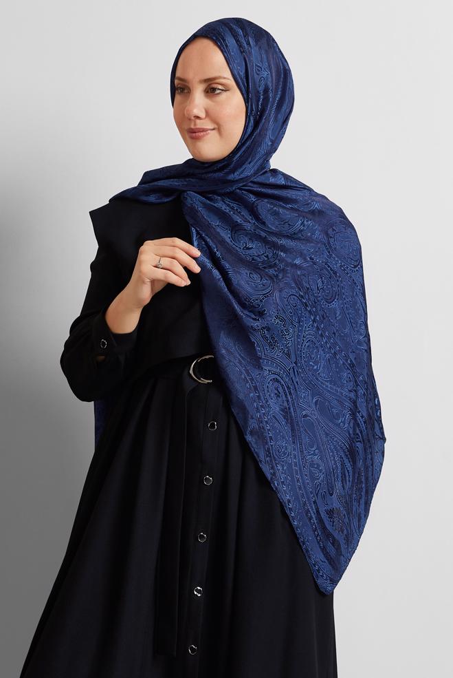 Vêtements hijab BLEU MARINE CHÂLE JACQUARD ALVINA 8568 - ALVİNA