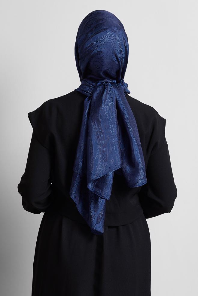 Vêtements hijab BLEU MARINE CHÂLE JACQUARD ALVINA 8568 - ALVİNA